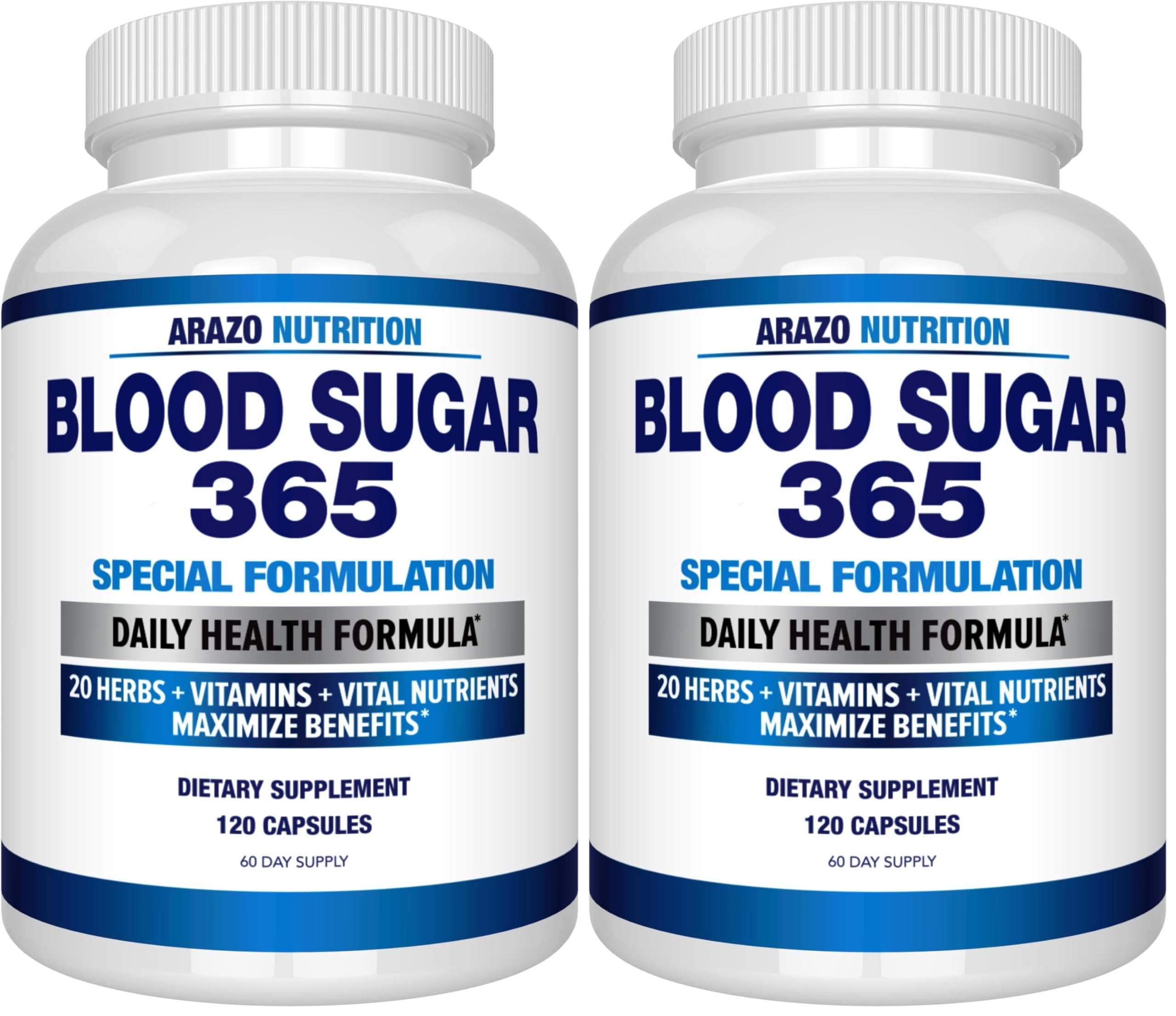 Arazo Nutrition Blood Sugar 365 – 120 Herbal Pills, 60 Day Supply (Pack of 2) – Supports Healthy Energy Levels