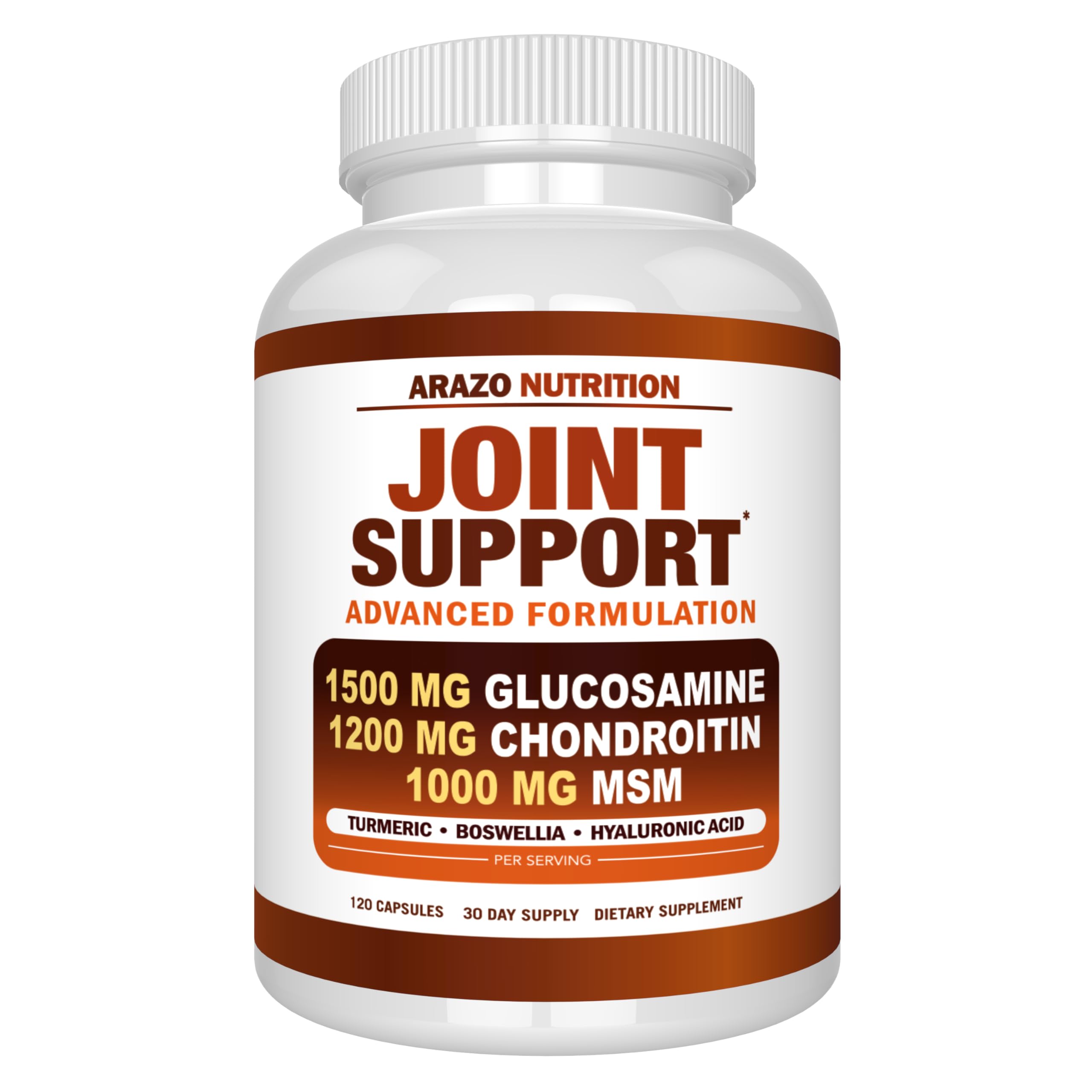 Arazo Nutrition Glucosamine Chondroitin Turmeric MSM Boswellia – Joint Support Supplement (120 Capsules)