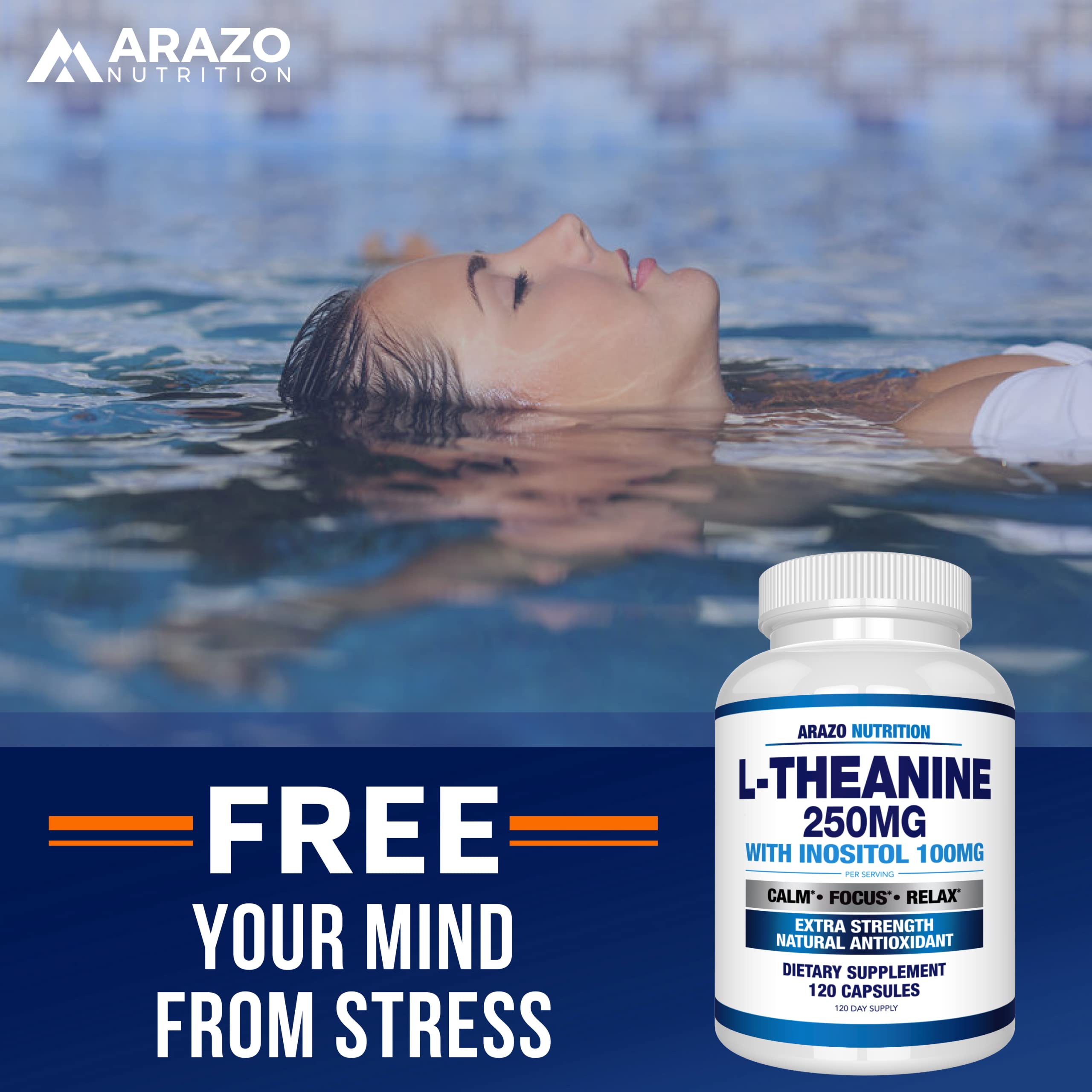 Arazo Nutrition L-Theanine 250mg Extra Strength with Inositol 100mg – 120 Vegetarian Capsules (Pack of 2)