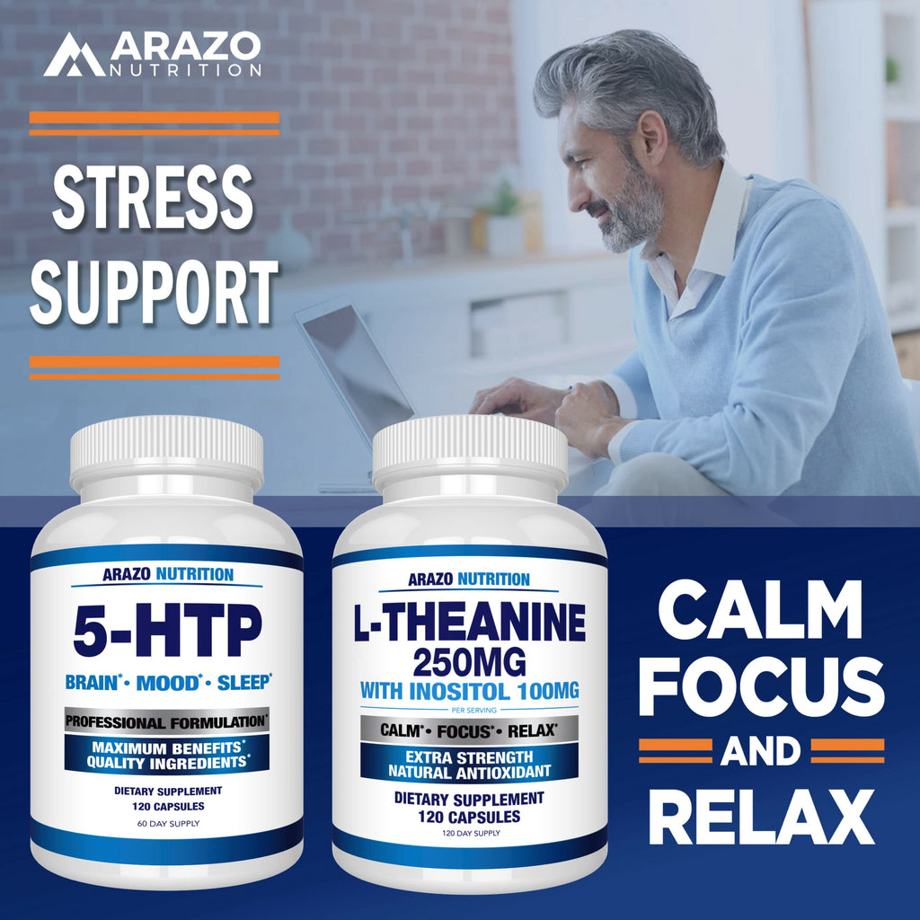 Arazo Nutrition L-Theanine 250mg Extra Strength with Inositol 100mg – 120 Vegetarian Capsules (Pack of 2)