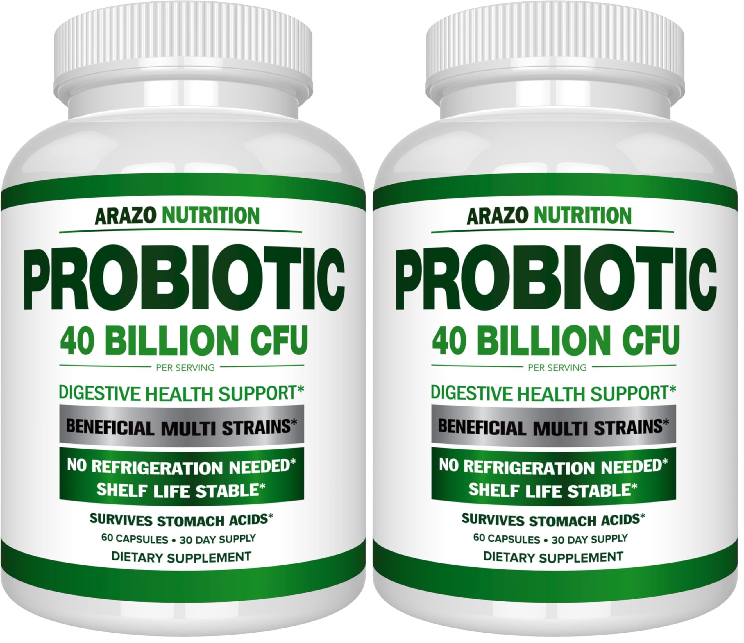 Arazo Nutrition Probiotic 40B CFU - Time-Release & Shelf-Stable (2 Pack)