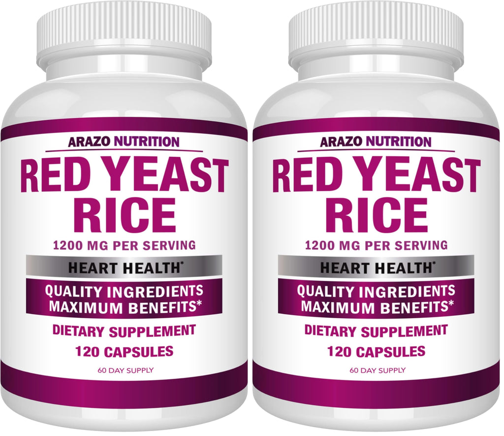 Arazo Nutrition Red Yeast Rice Extract 1200 MG – Citrinin Free, Vegetarian, 120 Capsules (Pack of 2)