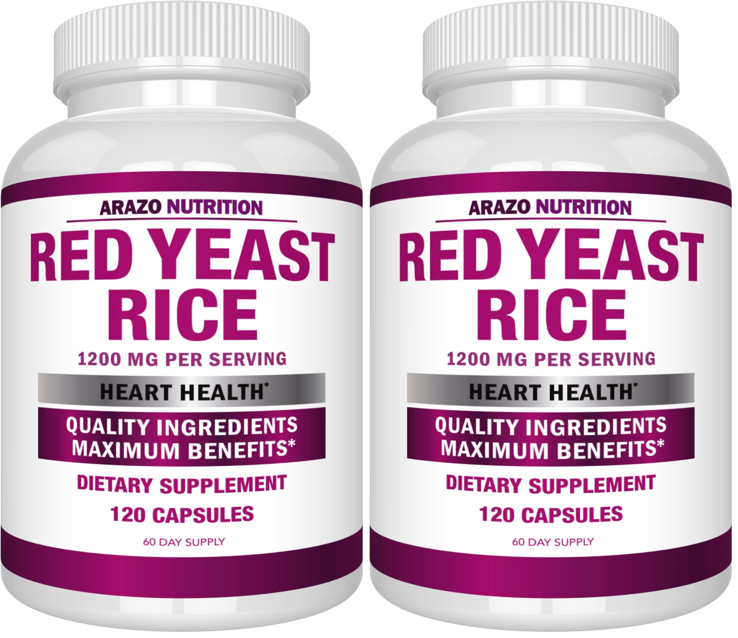 Arazo Nutrition Red Yeast Rice Extract 1200 MG – Citrinin Free, Vegetarian, 120 Capsules (Pack of 2)