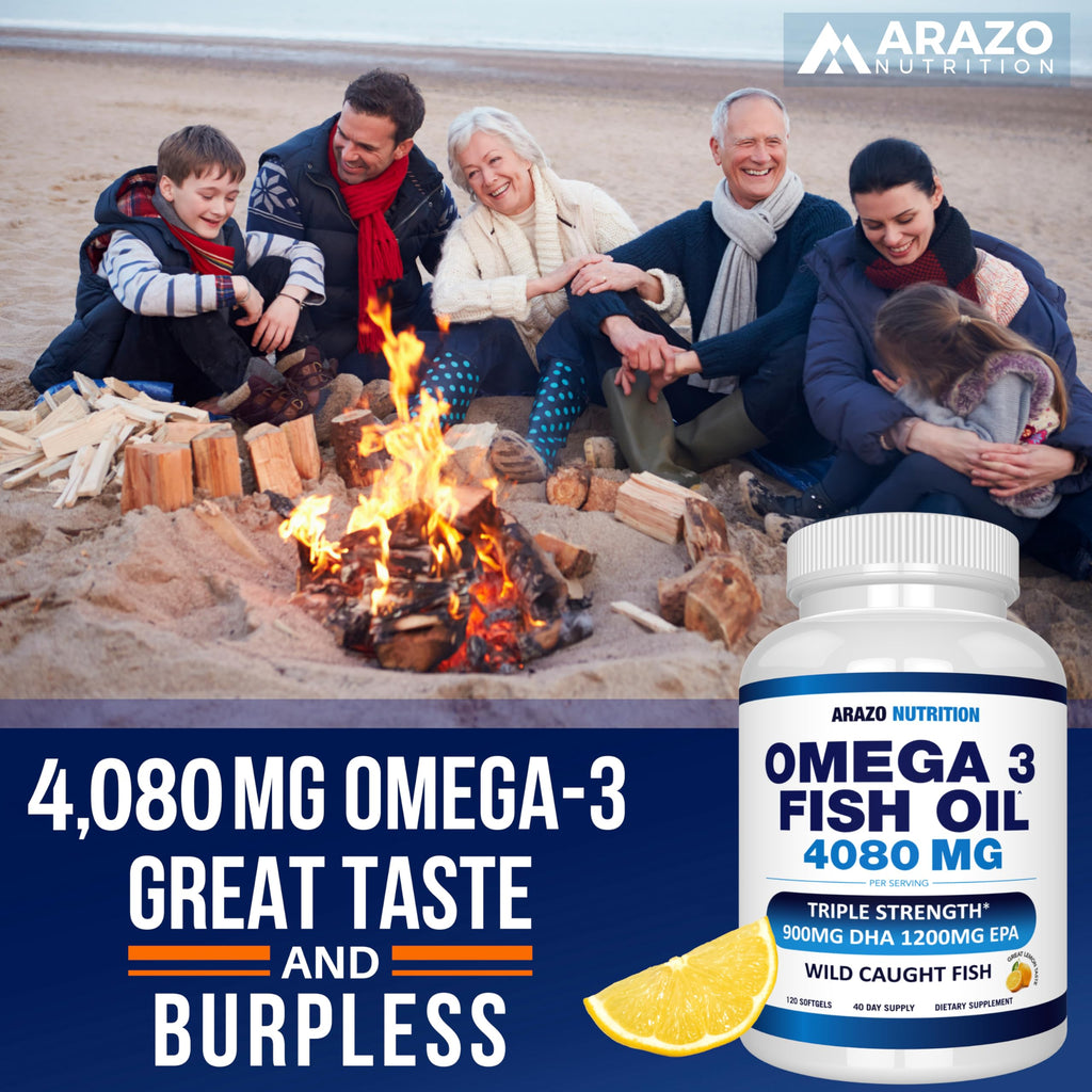 Arazo Nutrition Wild Caught Omega-3 Fish Oil – 120 Soft Gels, High EPA & DHA, Lemon Burpless