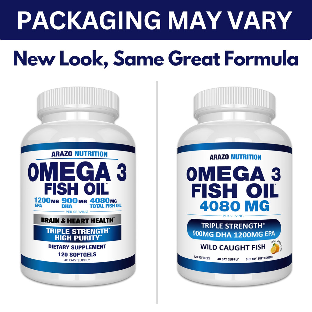 Arazo Nutrition Wild Caught Omega-3 Fish Oil – 120 Soft Gels, High EPA & DHA, Lemon Burpless