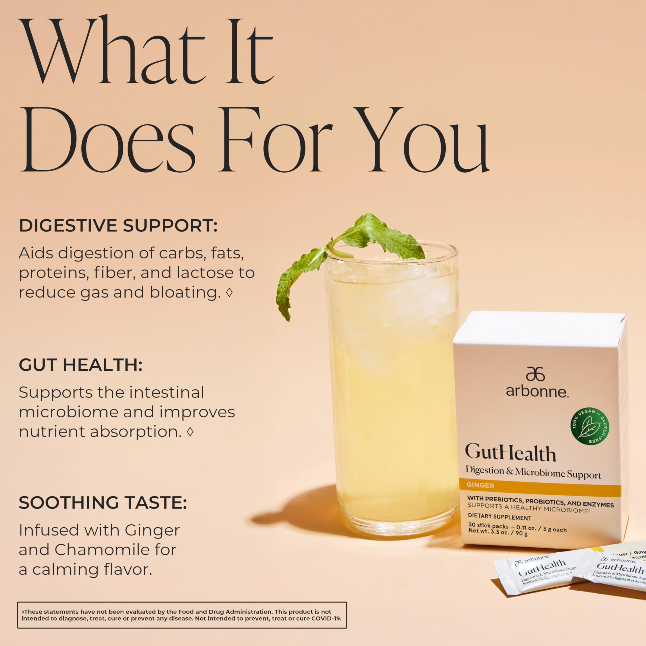 Arbonne Gut Health Digestion Support – Probiotic & Prebiotic Drink Mix with Enzymes