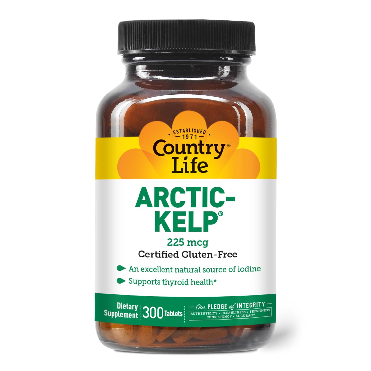 Country Life Arctic-Kelp – Natural Iodine for Thyroid & Immune Support, 225 mcg, 300 Tablets | Vegan & Gluten-Free