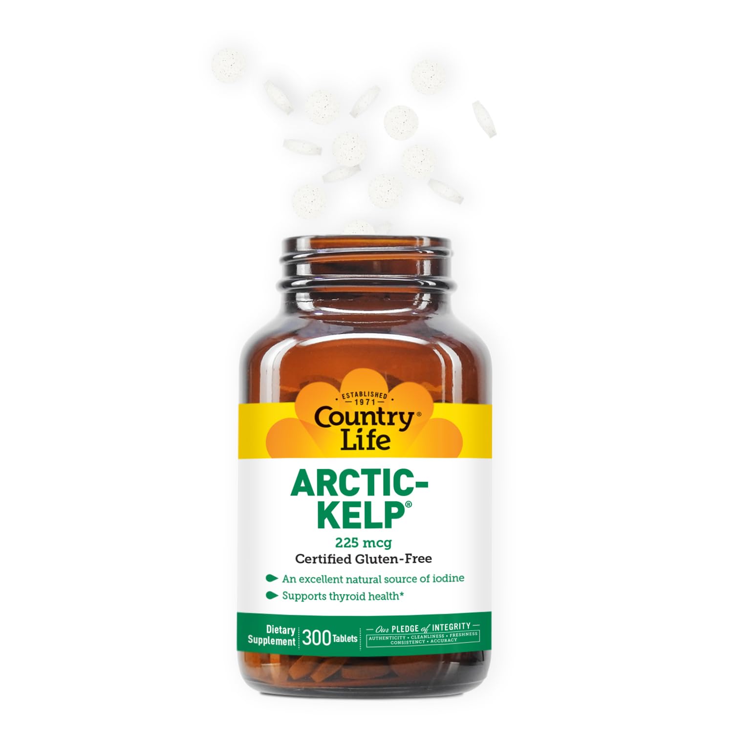 Country Life Arctic-Kelp – Natural Iodine for Thyroid & Immune Support, 225 mcg, 300 Tablets | Vegan & Gluten-Free