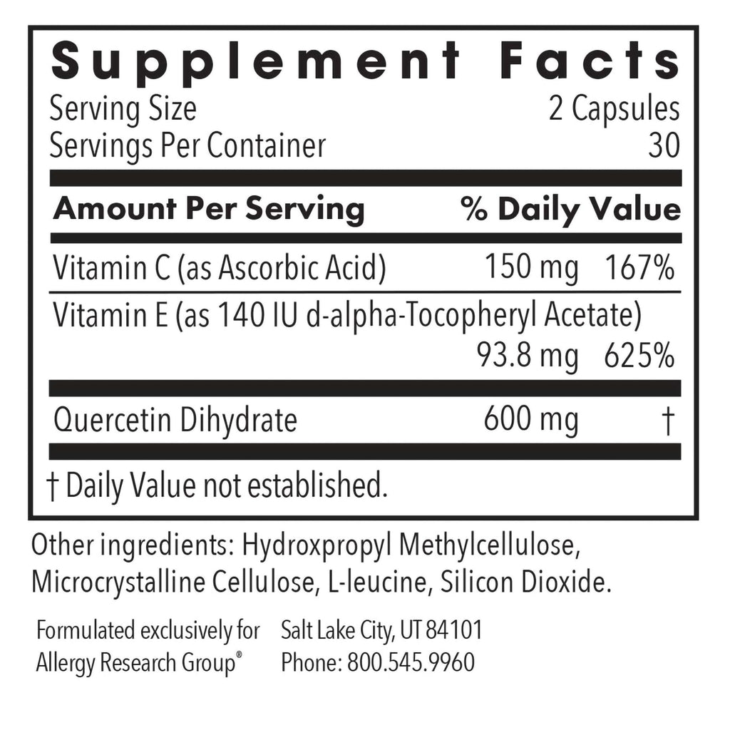 Quercetin 300 by Allergy Research Group – Immune Support, Vegetarian (60 Count)