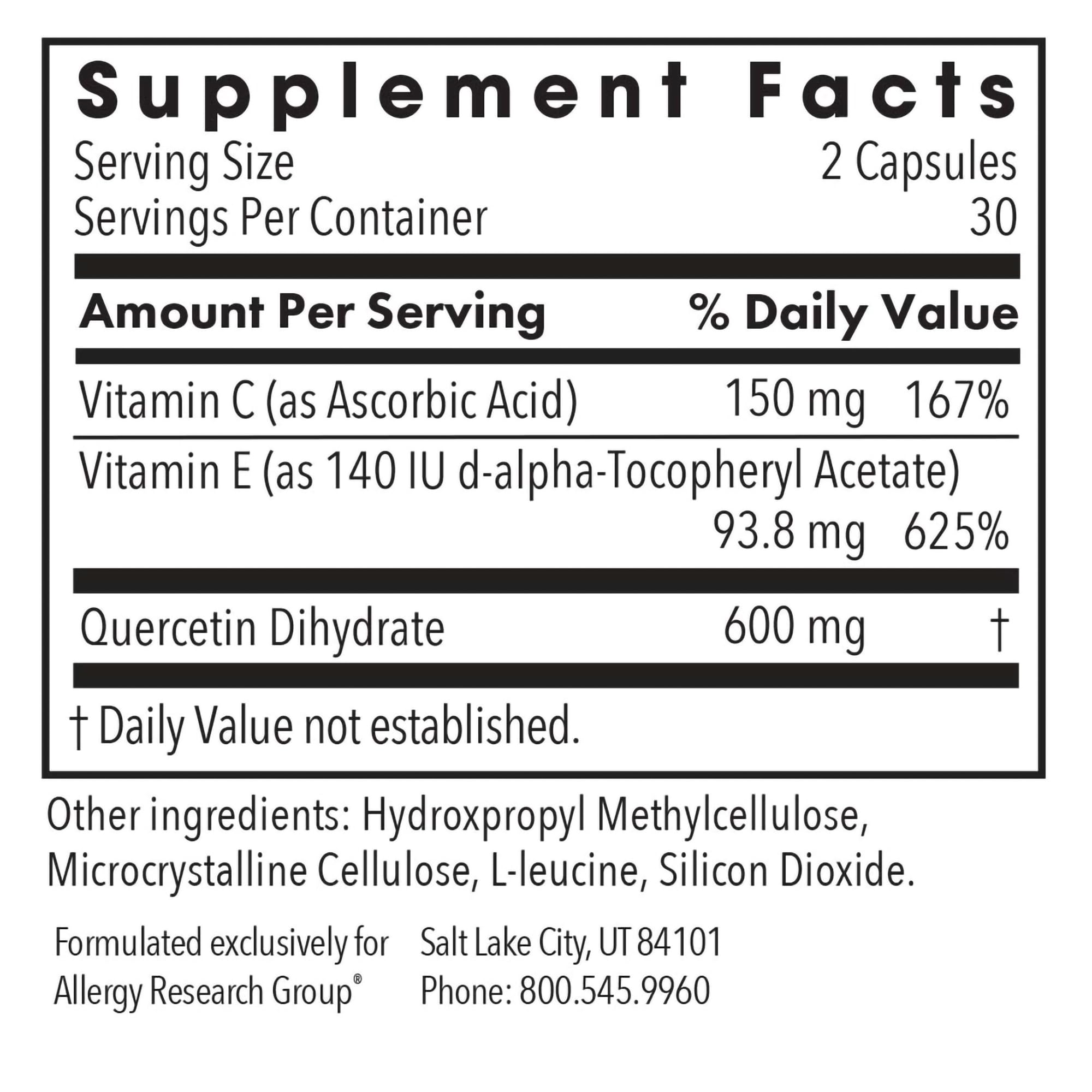 Quercetin 300 by Allergy Research Group – Immune Support, Vegetarian (60 Count)