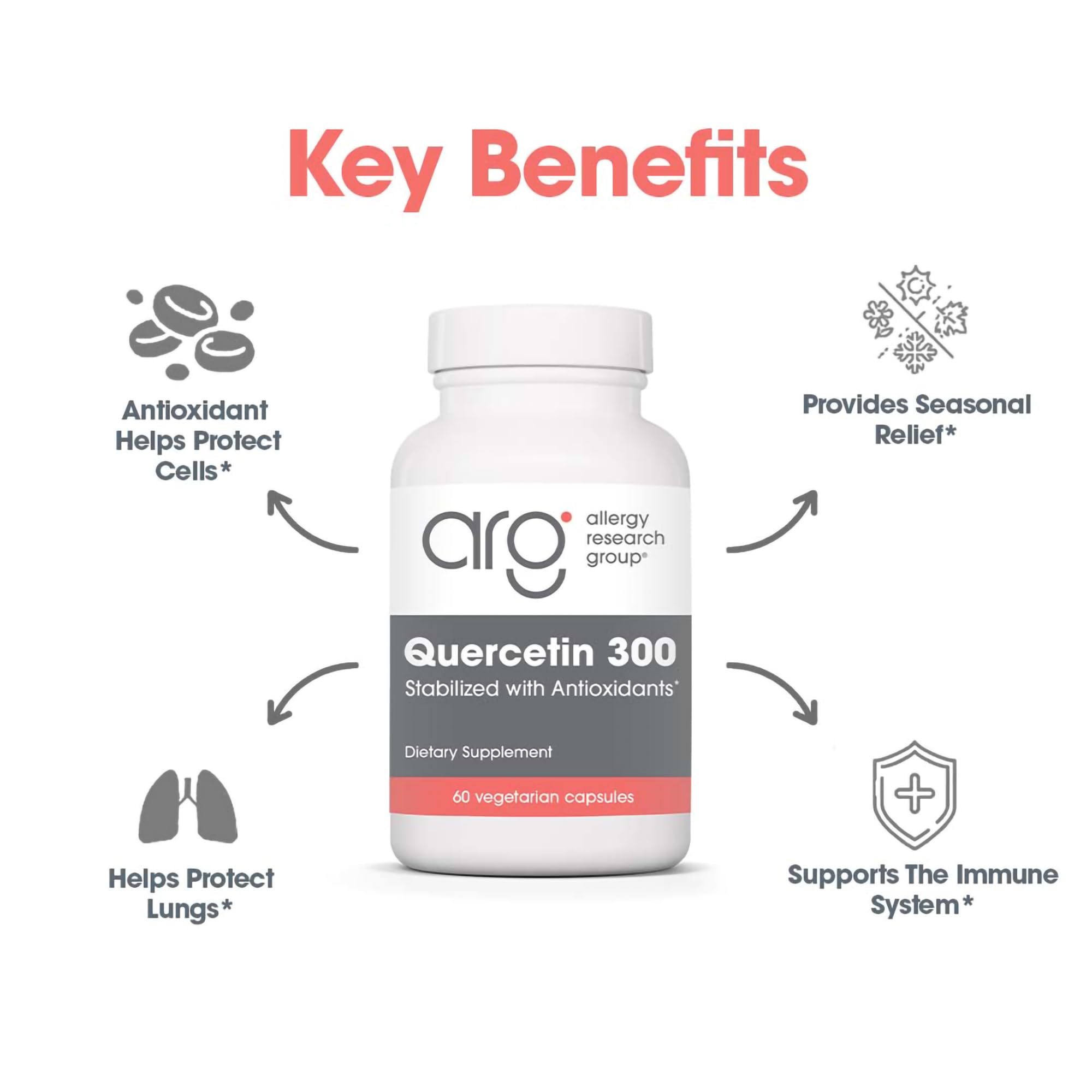 Quercetin 300 by Allergy Research Group – Immune Support, Vegetarian (60 Count)
