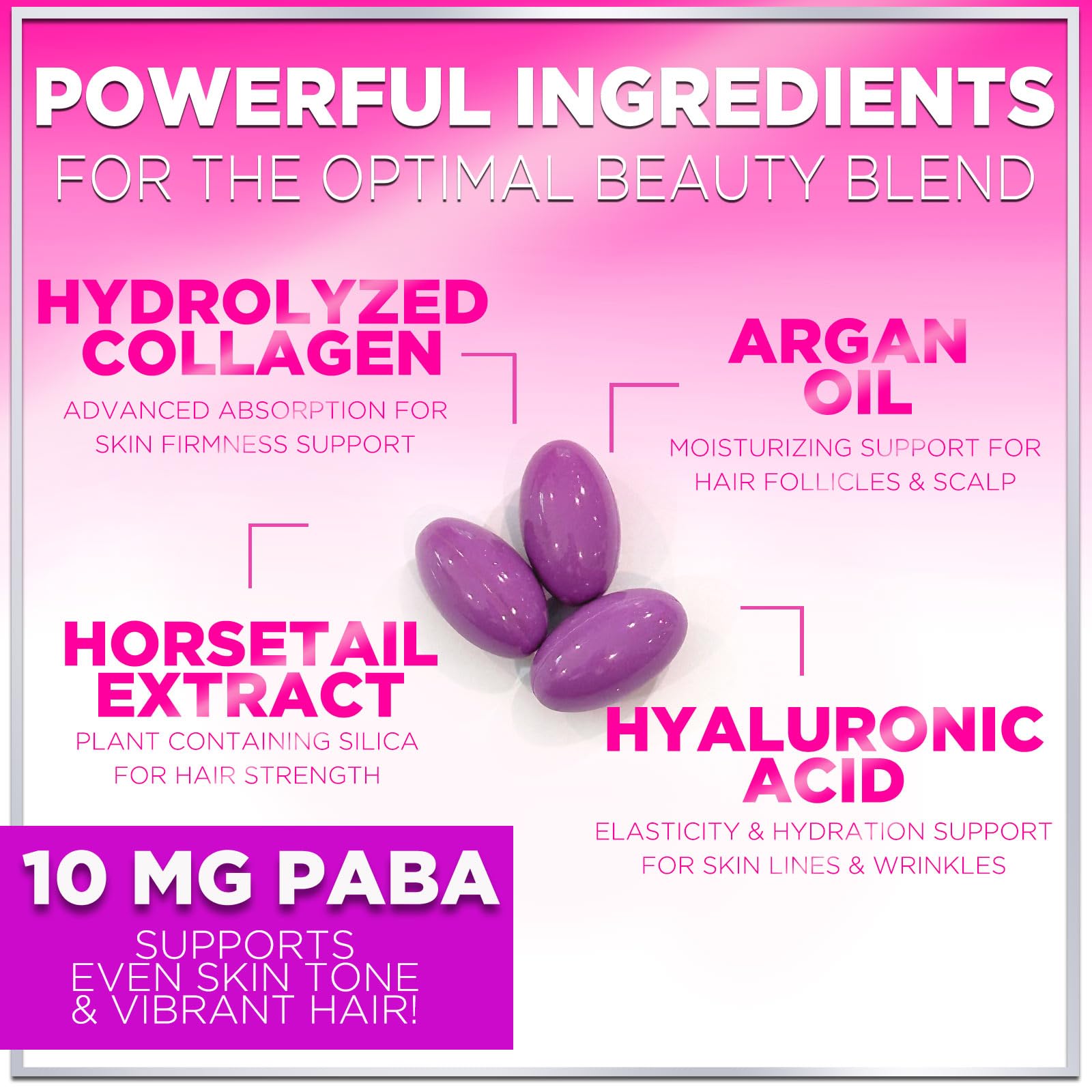 Hair, Skin & Nails Vitamins for Women - Biotin 5000mcg + Argan Oil, Collagen & Hyaluronic Acid | 120 Softgels