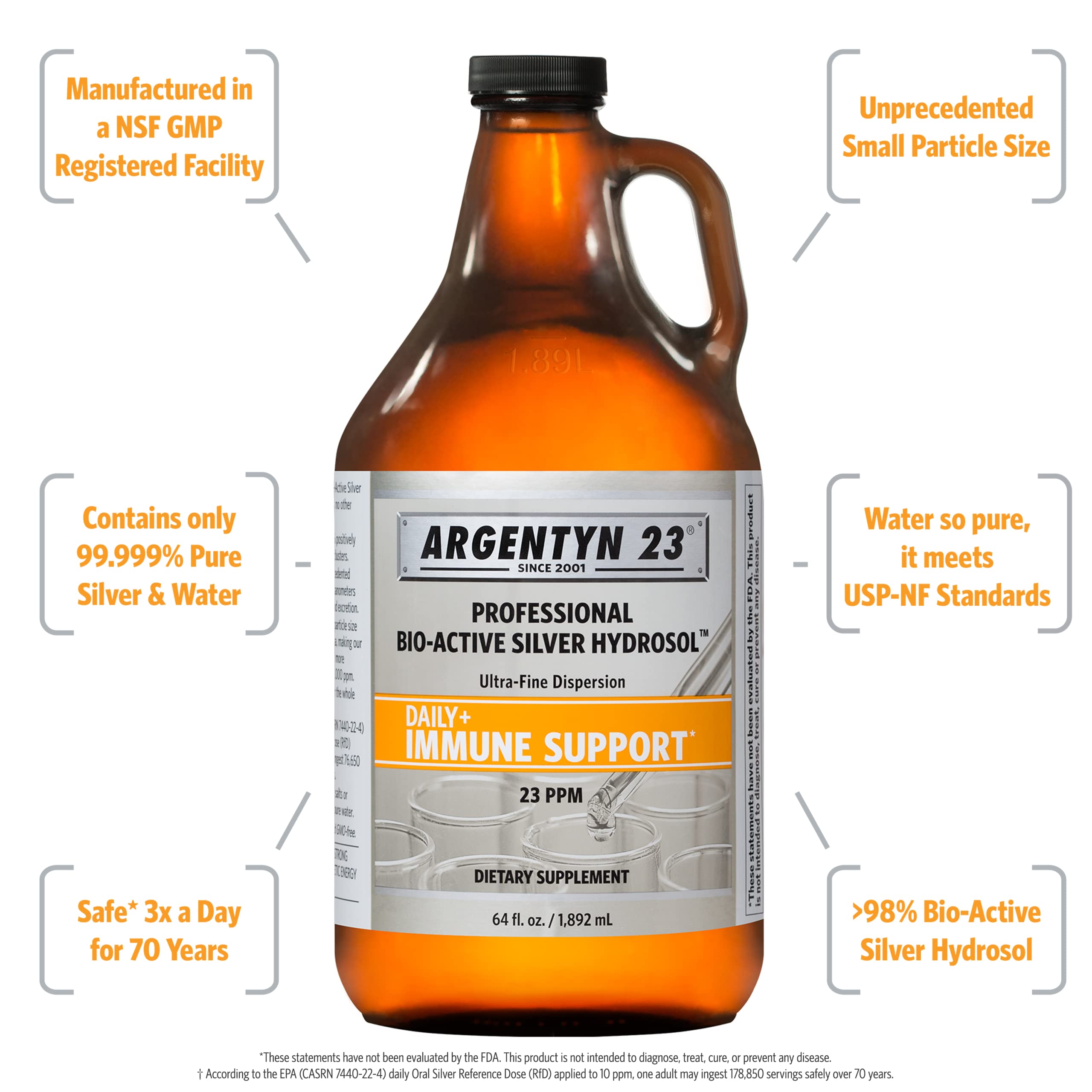 Argentyn 23 Professional Immune Support – Bio-Active Silver Hydrosol, 23 ppm, 64 fl oz