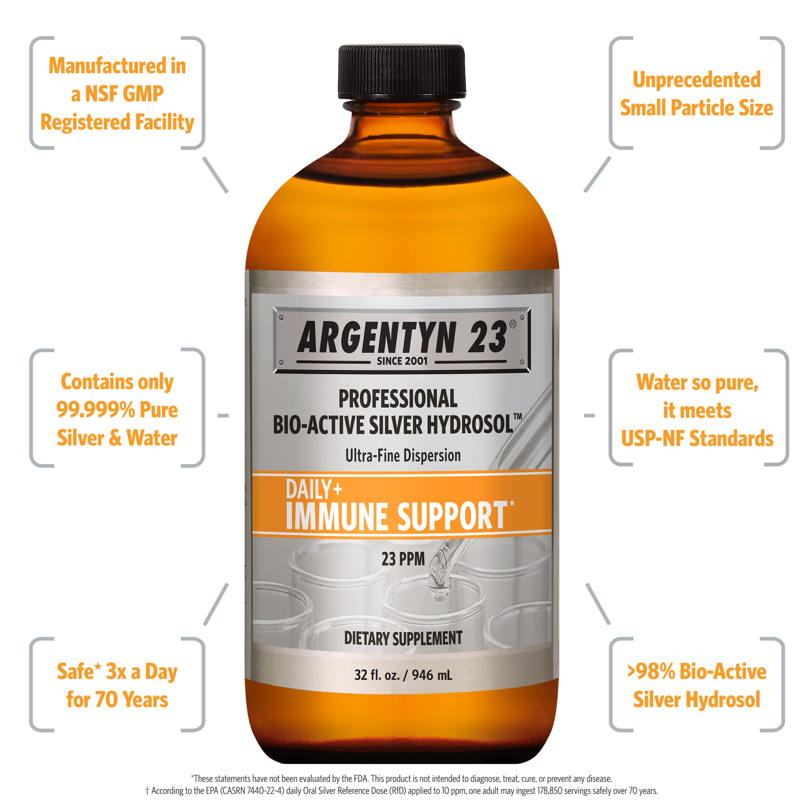 Argentyn 23 Professional Immune Support – Bio-Active Silver Hydrosol, 23 ppm, 32 fl oz
