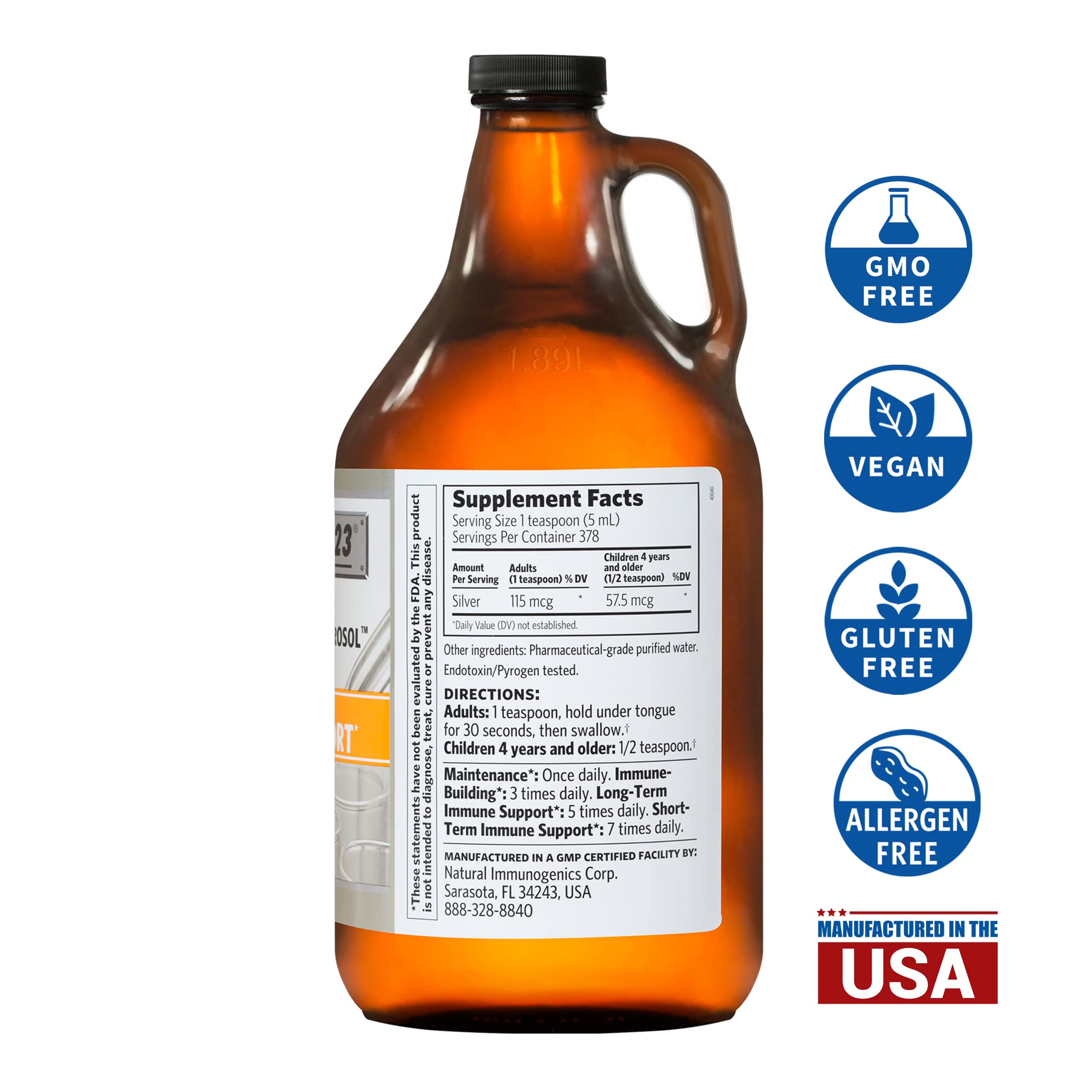 Argentyn 23 Professional Immune Support – Bio-Active Silver Hydrosol, 64 oz