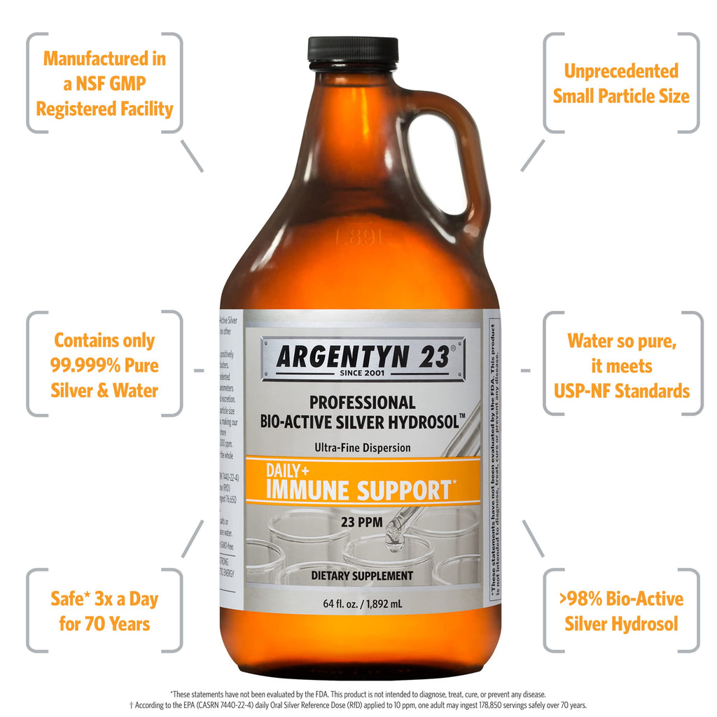 Argentyn 23 Professional Immune Support – Bio-Active Silver Hydrosol, 23 ppm, 64 fl oz
