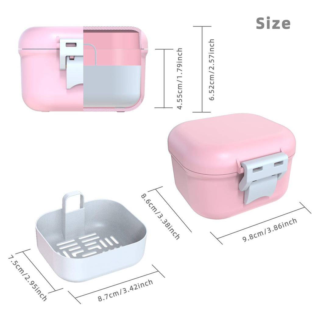 ARGOMAX Leak-Proof Denture Bath Cup – Portable Denture Box with Strainer (Pink & White)