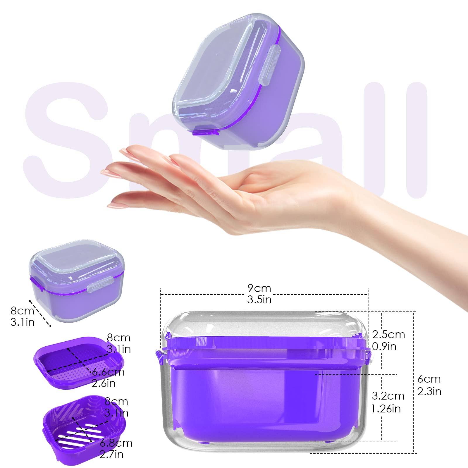 ARGOMAX Denture Case, Denture Cup for Soaking Dentures (Not Leak-Proof) – Thorough Cleaning of Dentures, Retainer, Mouthguards, Clear Braces, Dark Purple