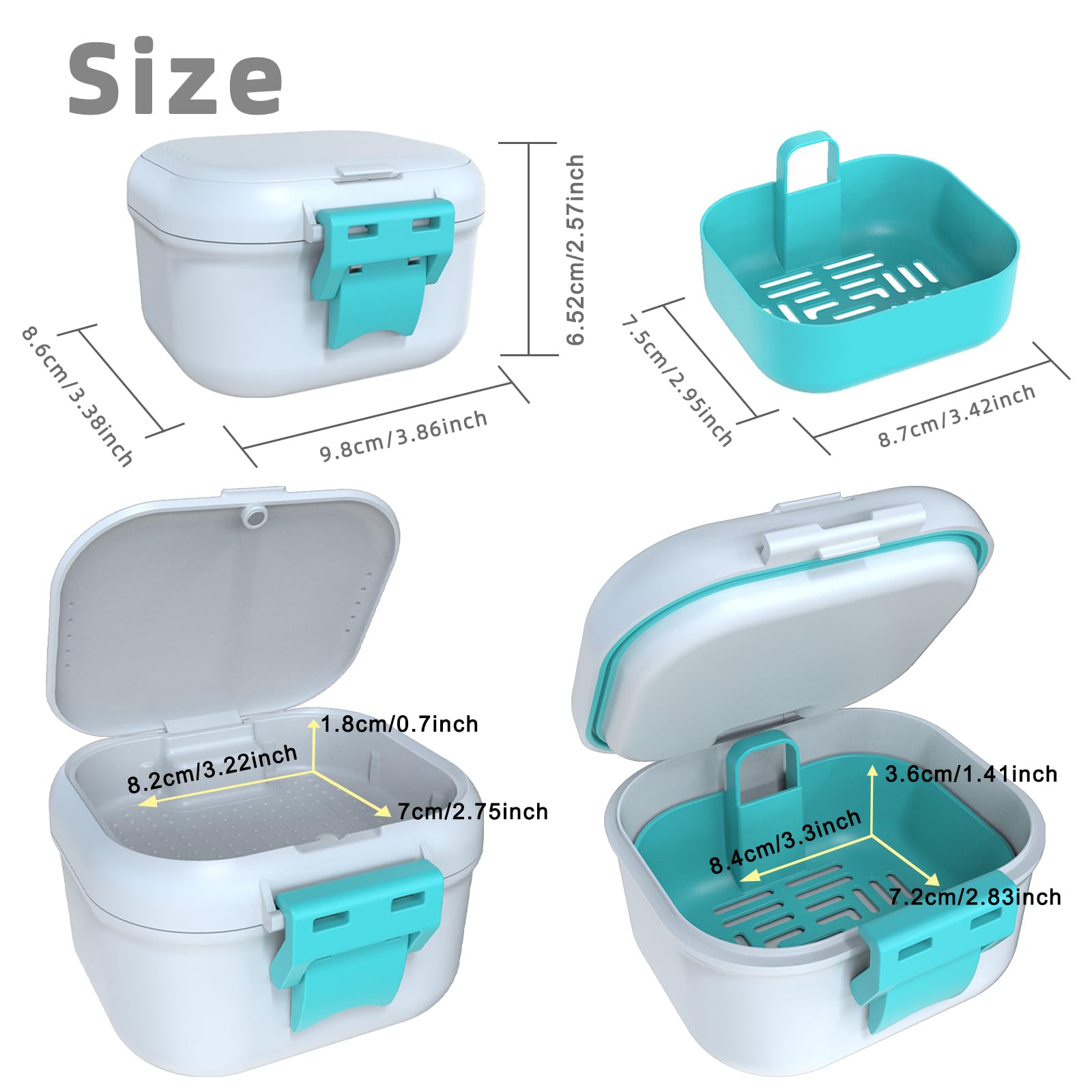 ARGOMAX Leak Proof Denture Bath Cup – White + Cyan, Portable Case