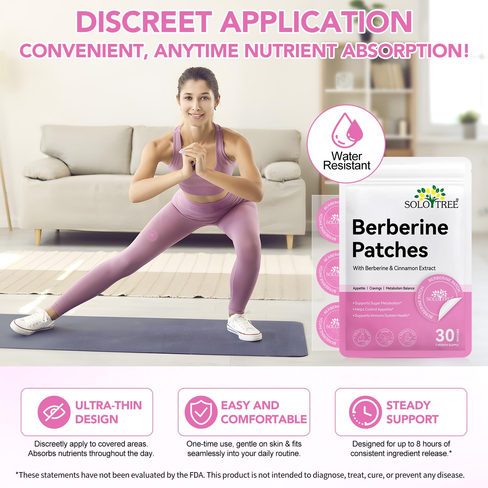 Arkture Berberine Patches for Women and Men – Cinnamon & Pomegranate – 8-Hour Formula – 30 Patches