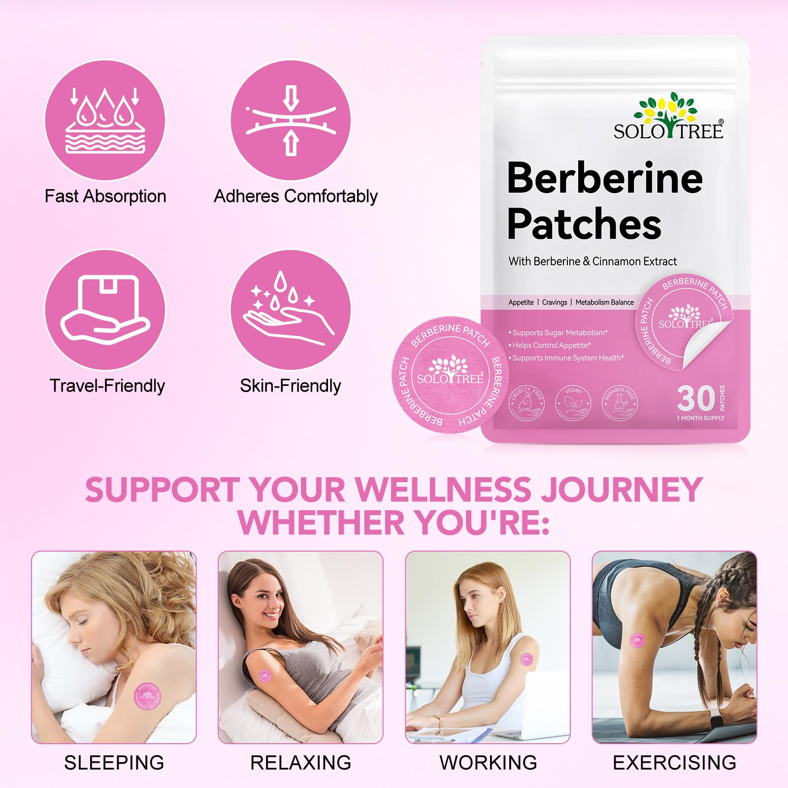 Arkture Berberine Patches for Women and Men – Cinnamon & Pomegranate – 8-Hour Formula – 30 Patches
