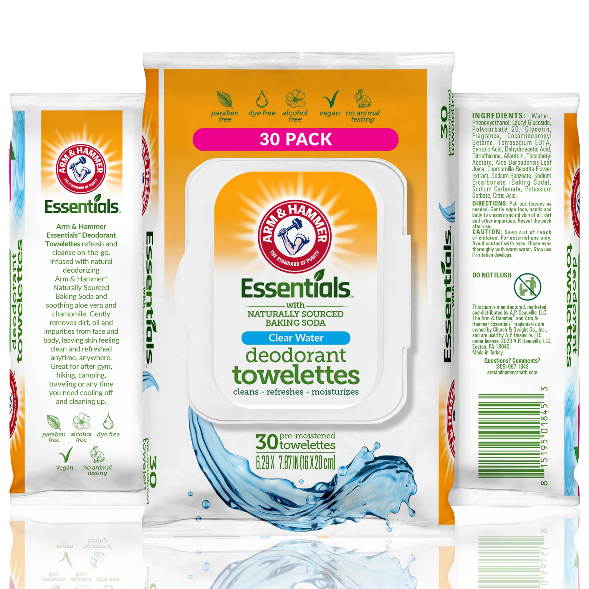 Arm & Hammer Face & Body Wipes for Adults – Alcohol-Free, Aloe Vera & Chamomile, 30 Sheets