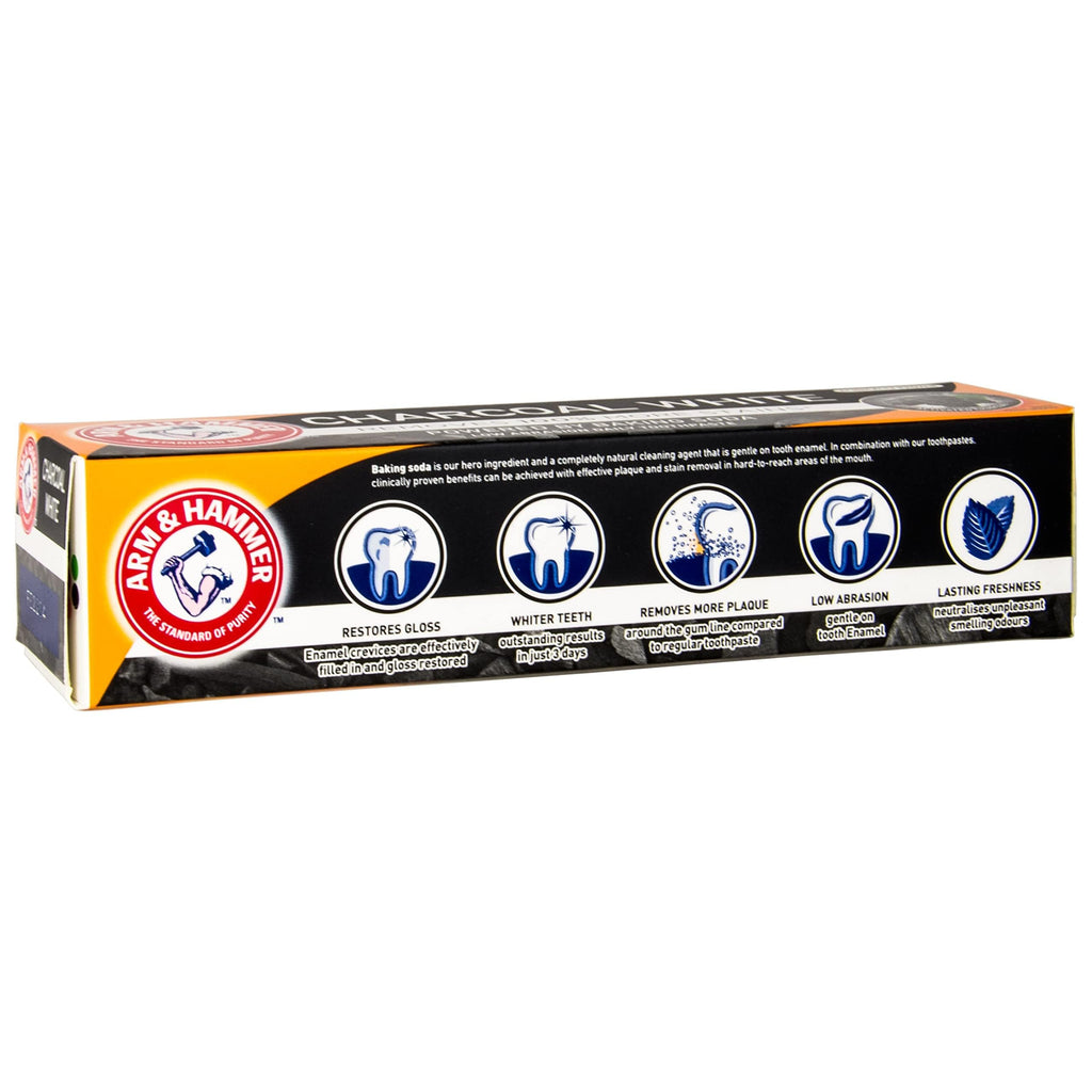 Arm & Hammer Charcoal White Toothpaste, 75ml | Deep Clean & Enamel Strength