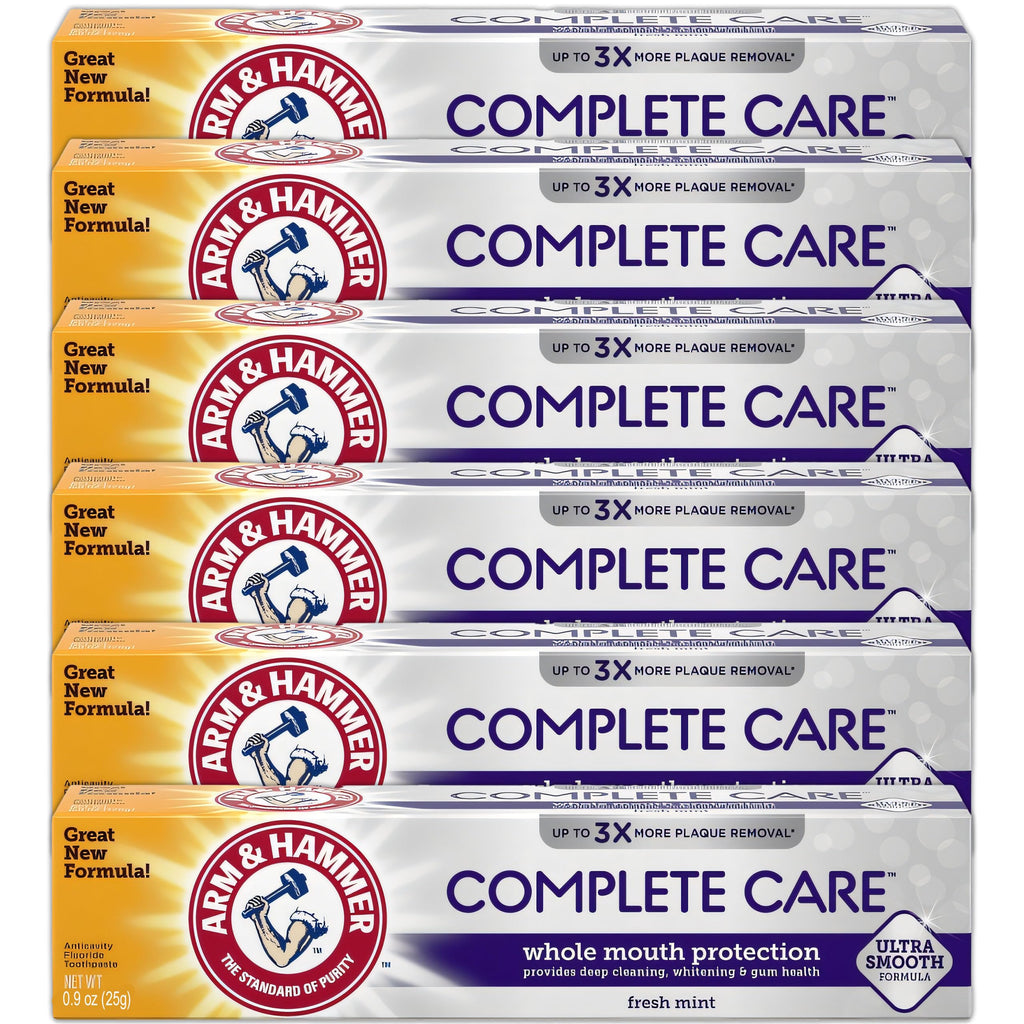 ARM & HAMMER Complete Care Toothpaste - Whole Mouth Protection 6 Pack, Fresh Mint, Travel Size 0.9 oz