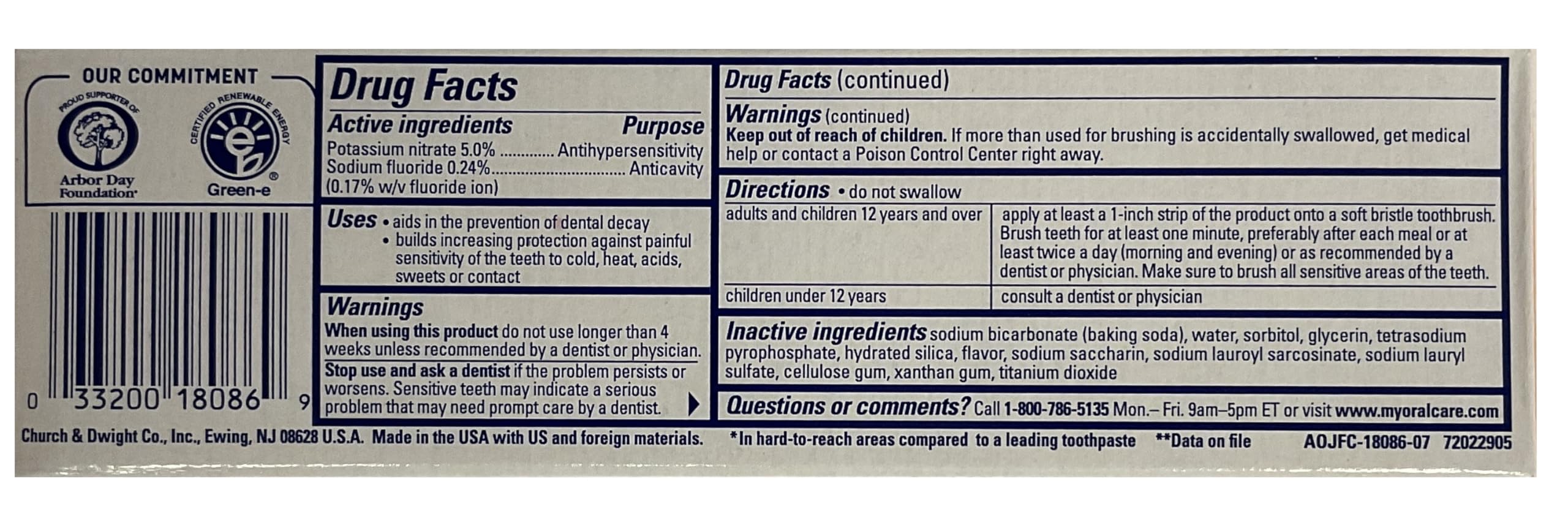Arm & Hammer Sensitive Orajel Enamel Strengthening Toothpaste - Frosted Mint 4.5 oz