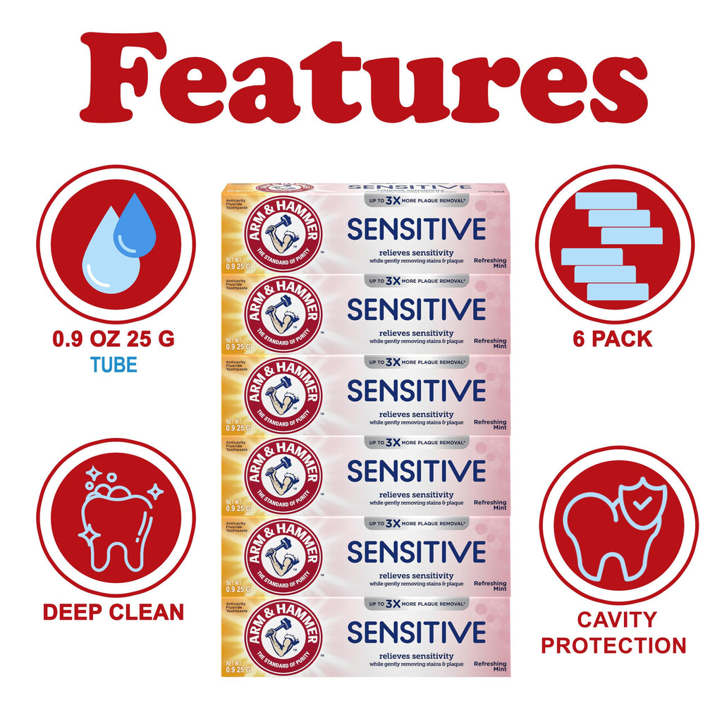 ARM & HAMMER Sensitive Teeth & Gums Toothpaste – 6 Pack, Mint, 0.9 oz Tubes