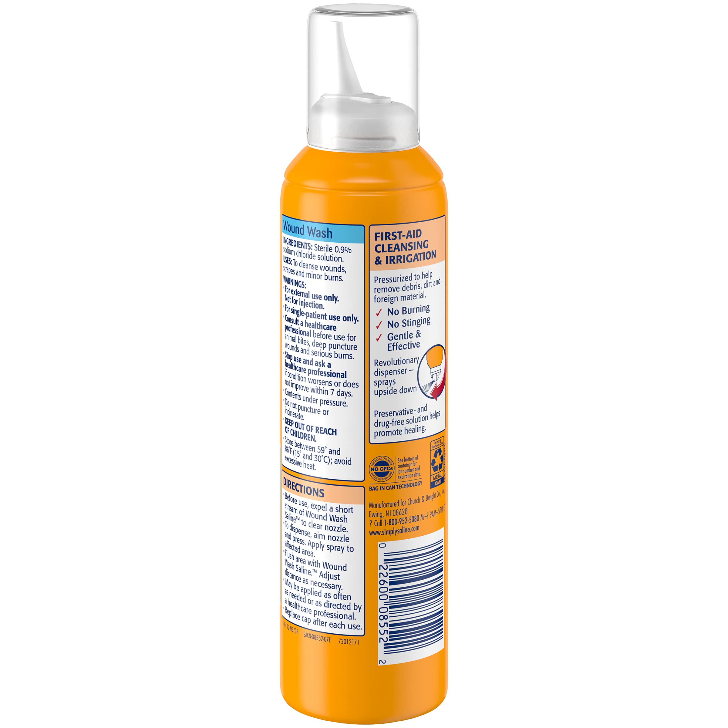 Simply Saline Wound Wash 7.4 oz – 3 Pack | Upside-Down Pressurized Spray