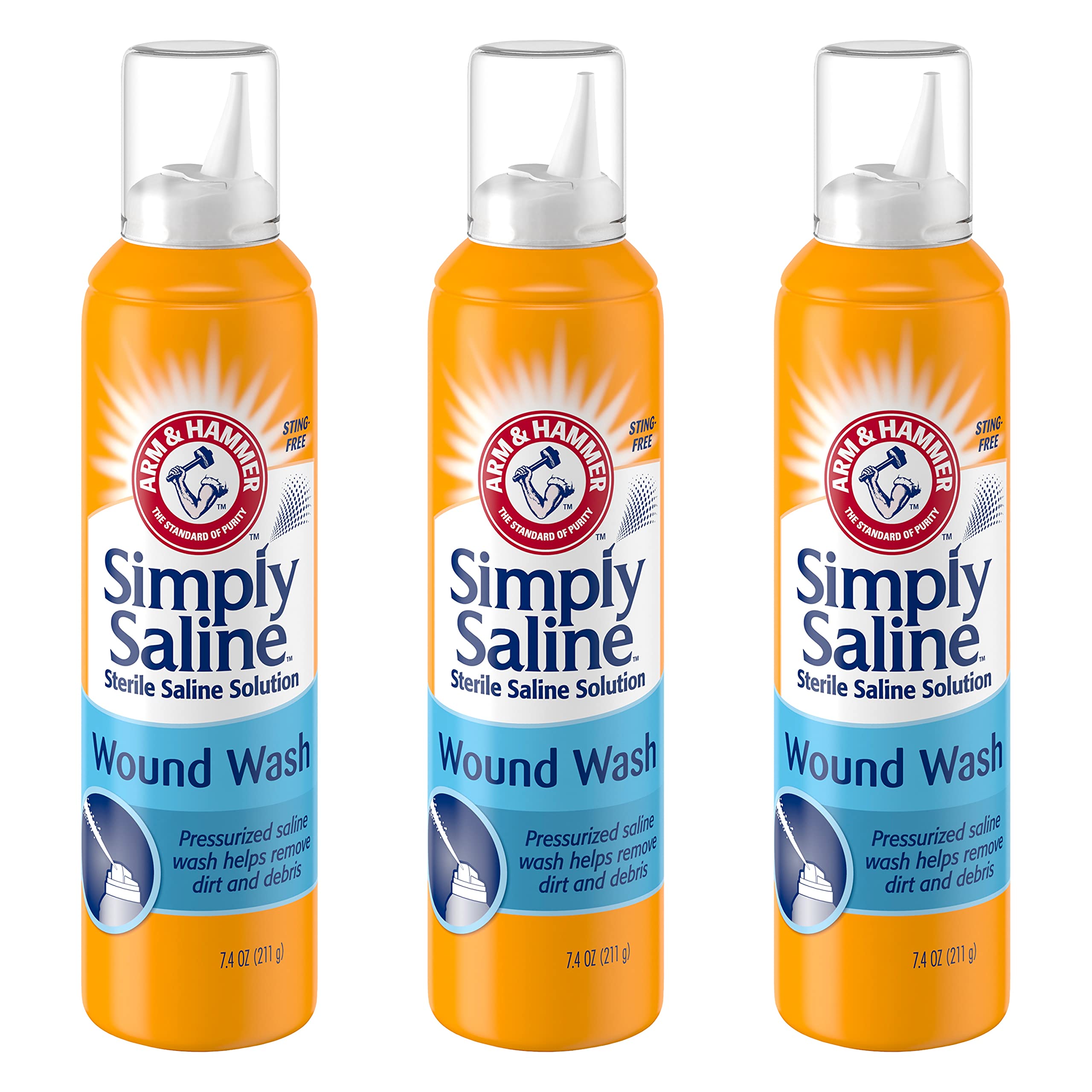 Simply Saline Wound Wash 7.4 oz – 3 Pack | Upside-Down Pressurized Spray