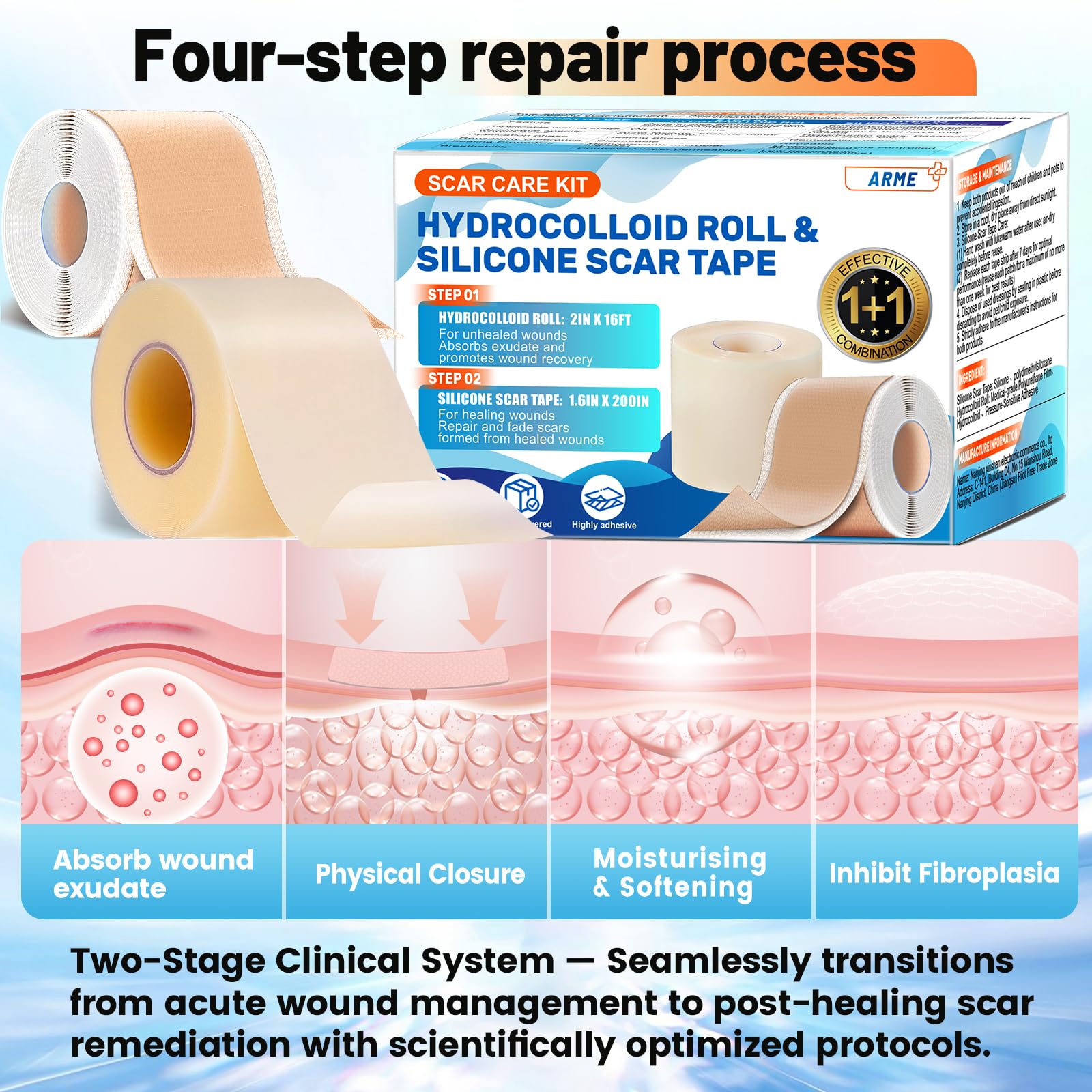 Arme Hydrocolloid Roll & Silicone Scar Tape — Complete Wound Care Duo
