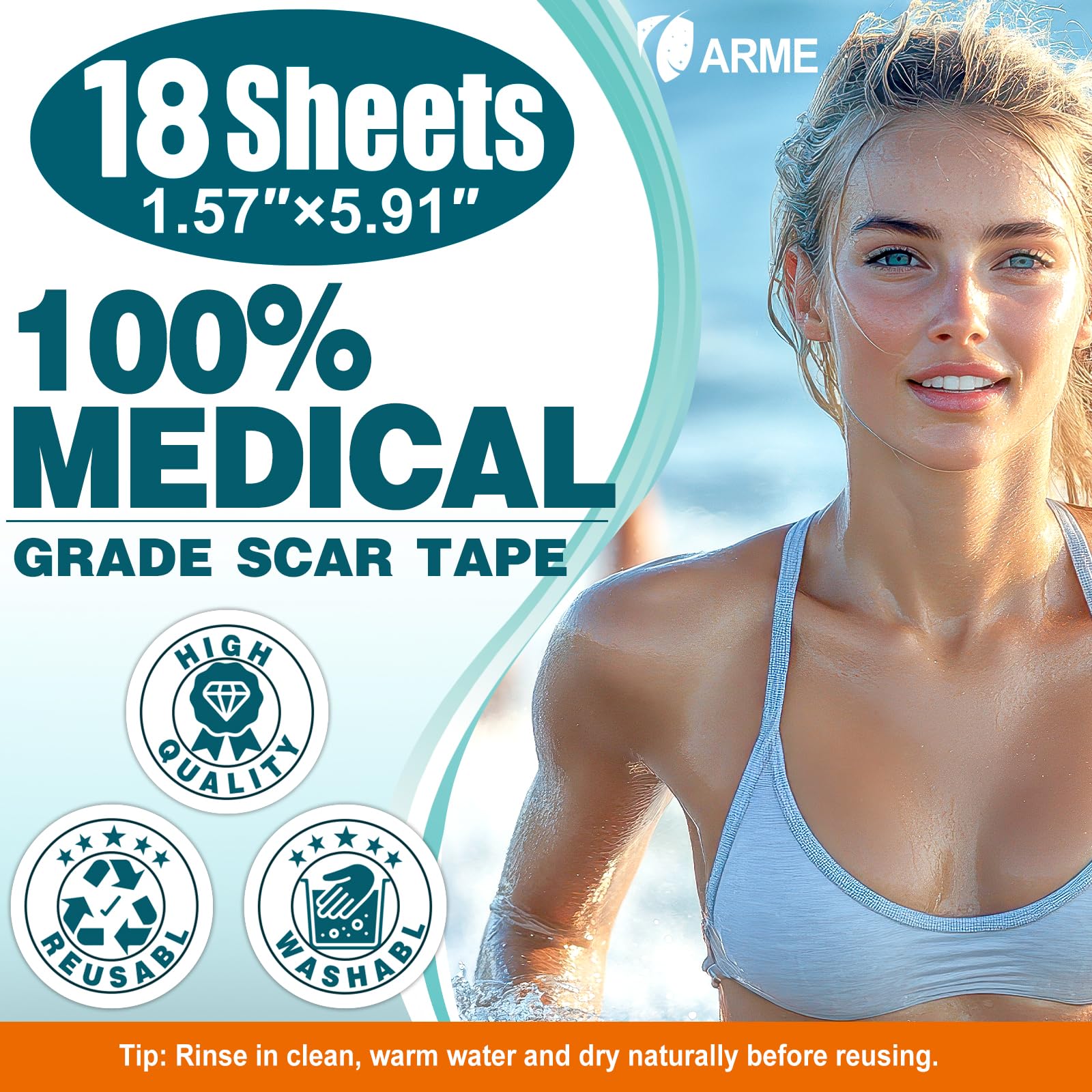 Arme Silicone Scar Sheets – 18-Pack Medical Grade Scar Tape for Surgical, C-Section, and Keloid Scars