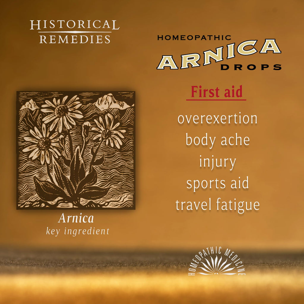 Historical Remedies Arnica Drops (1 Pack) | Natural First Aid for Injuries, Soreness & Fatigue | Organic Tangerine Flavor, Vegan & Gluten-Free