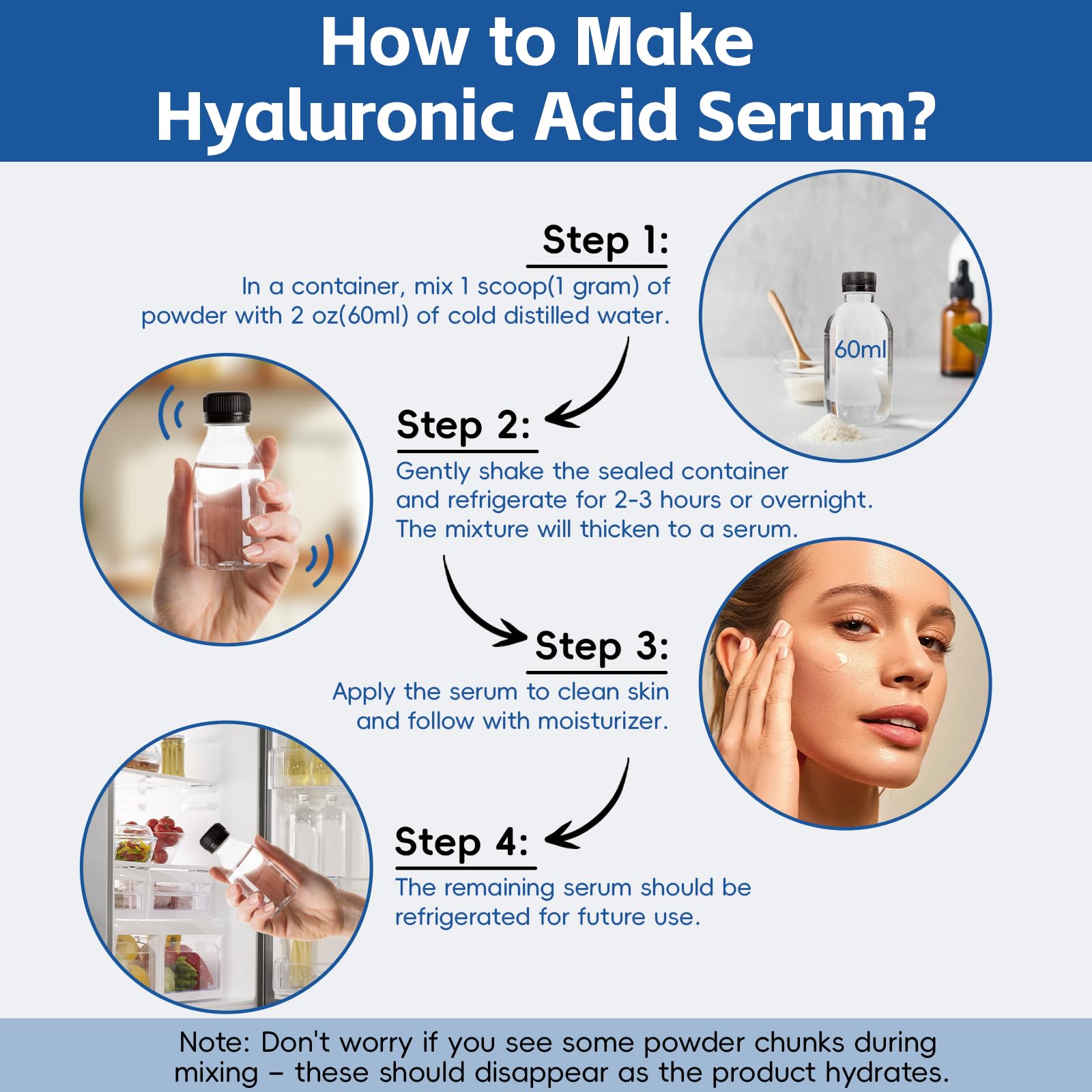Arofum Hyaluronic Acid Powder with Collagen Peptides – DIY Hydrating Serum, Clean Formula, Gluten-Free (100 g / 3.52 oz)