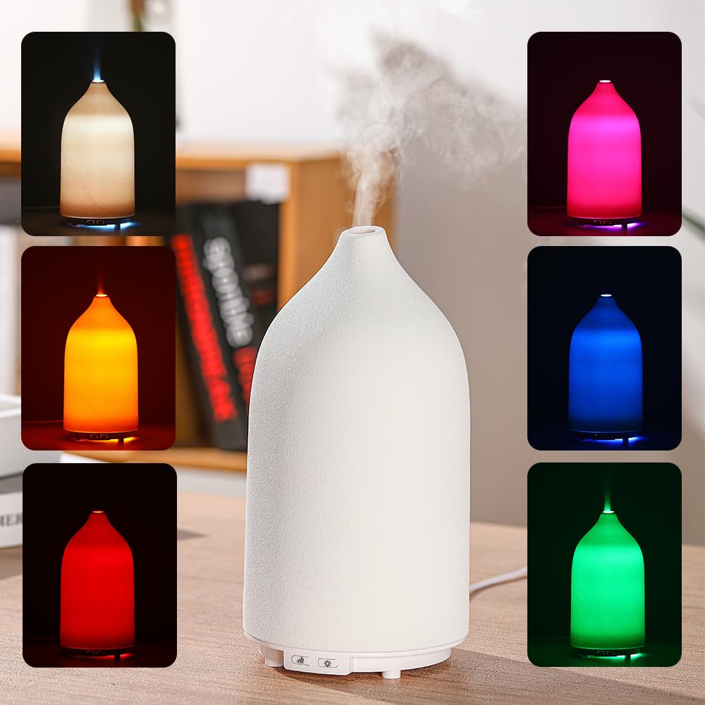 Aroma Diffuser 500ML Ceramic Ultrasonic – 7-Color LED, Auto Off