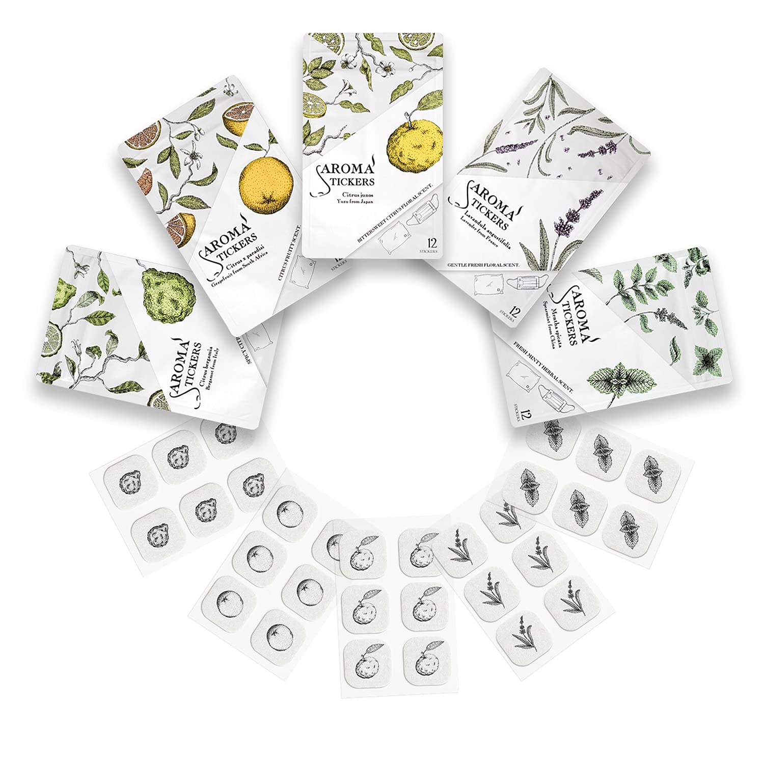 AROMA STICKERS® - 100% Natural Essential Oil Stickers (Pack of 5) for Face Mask & Pillow