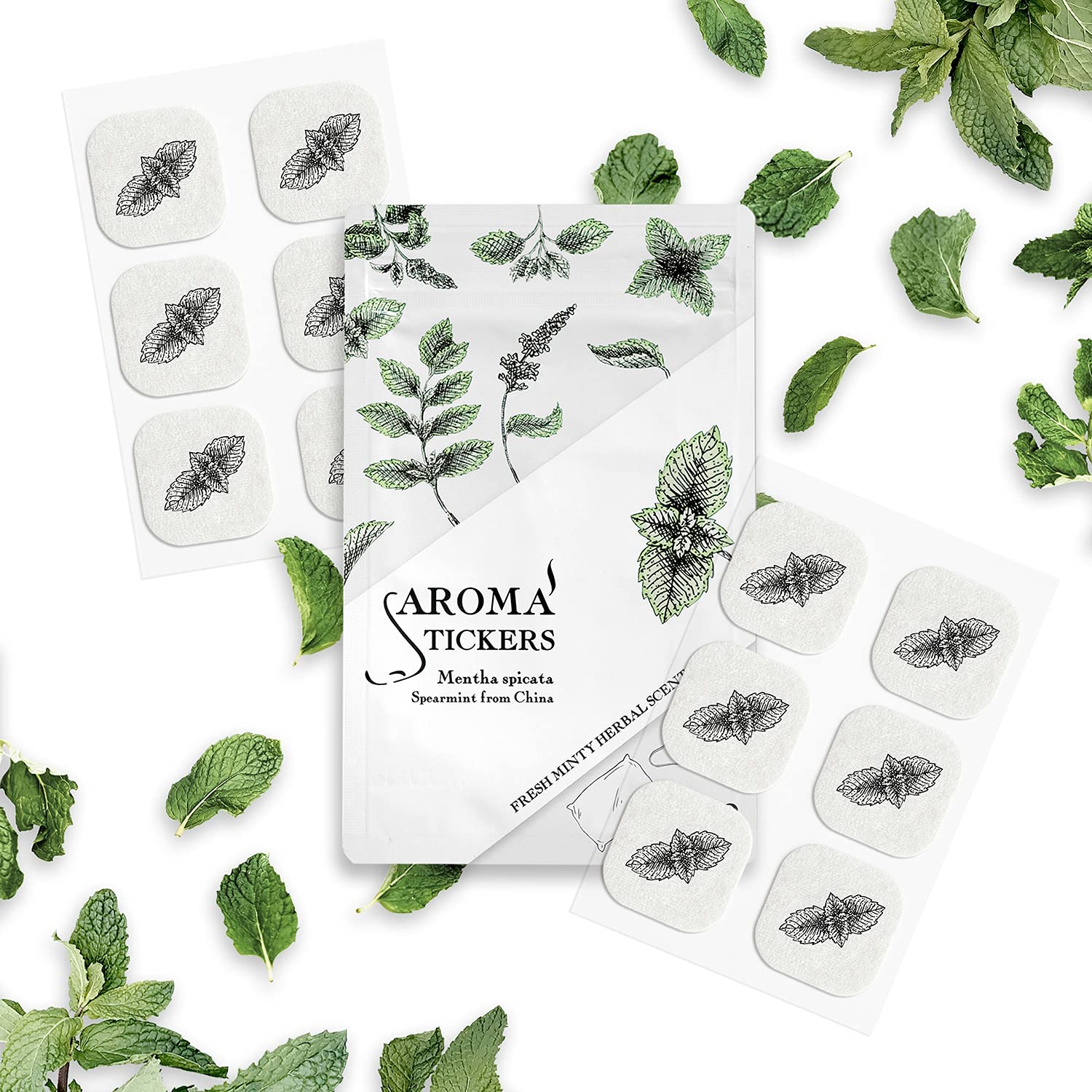 AROMA STICKERS® Spearmint – 100% Natural Essential Oil Scented Mask Stickers (12 Stickers/pc) | Face Mask & Pillow