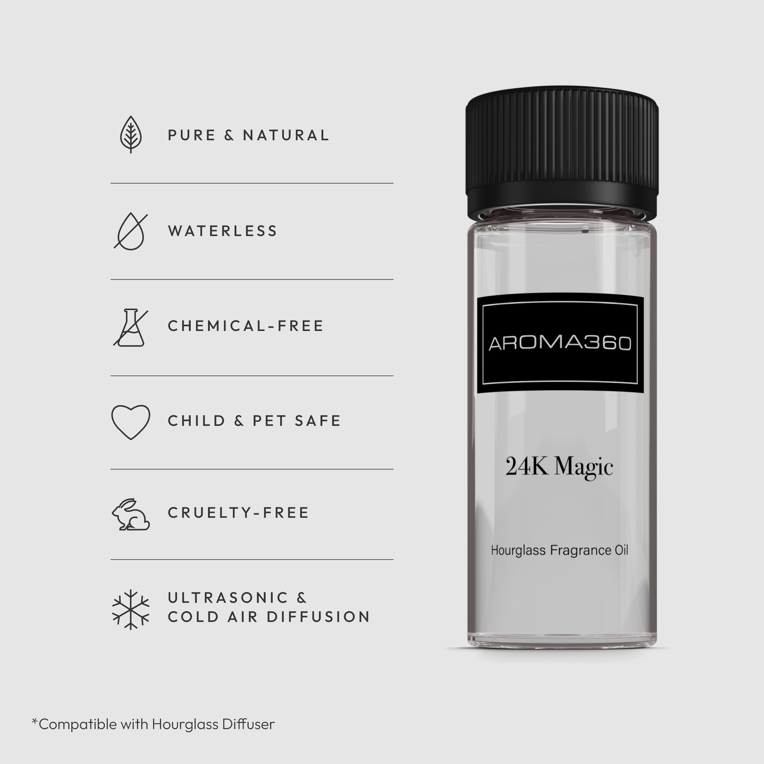 Aroma360 Hourglass Diffuser Oil (24K Magic) – Lemongrass, Bergamot & Laurel