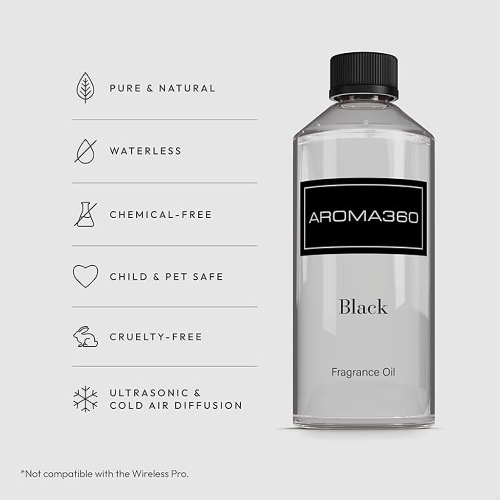 Aroma360 Black Diffuser Oil Blend | Luxury Essential Aromatherapy for Reed Diffusers | Sage, Tiaré Flower & Saffron | 16.9 oz (500 mL)