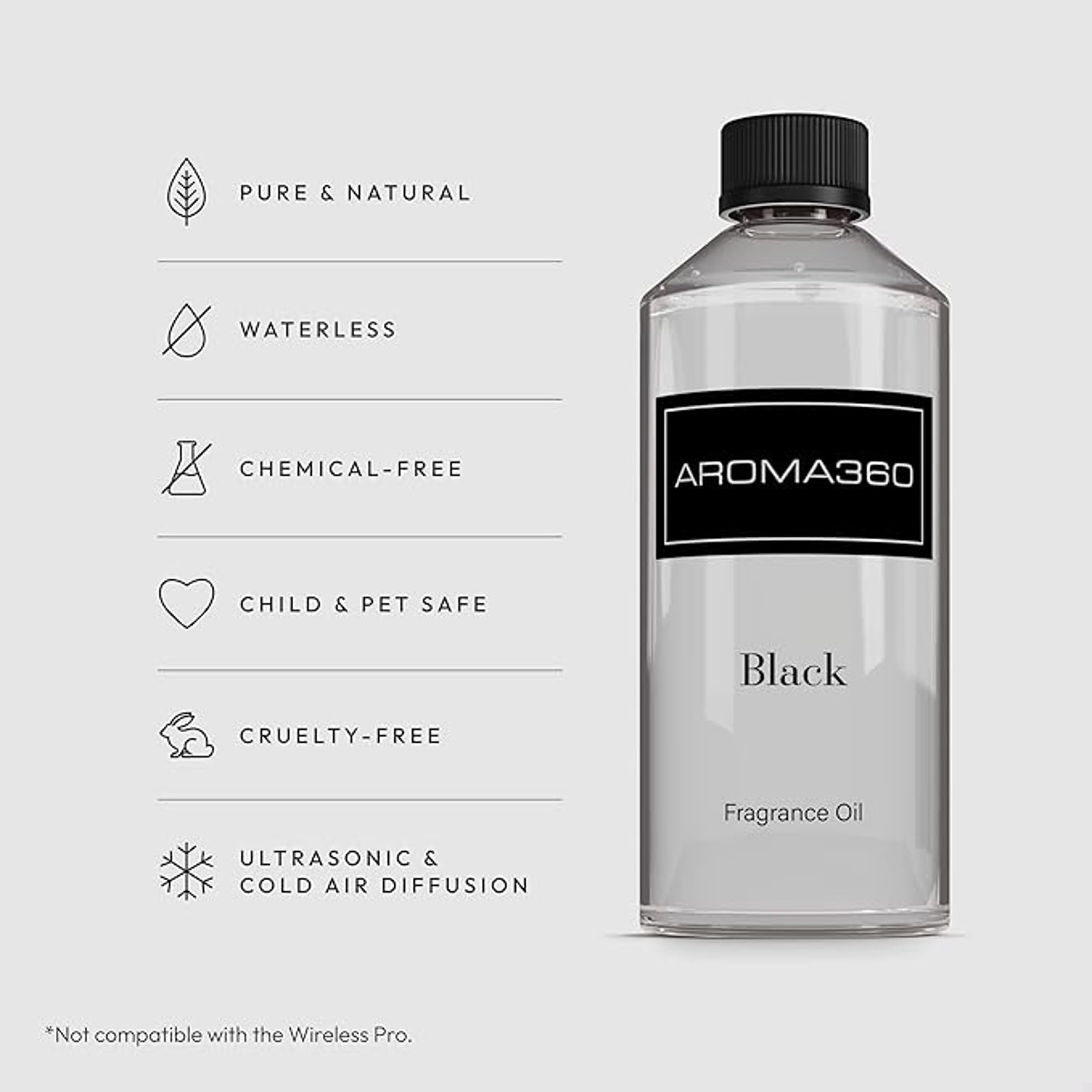 Aroma360 Black Diffuser Oil Blend | Luxury Essential Aromatherapy for Reed Diffusers | Sage, Tiaré Flower & Saffron | 16.9 oz (500 mL)