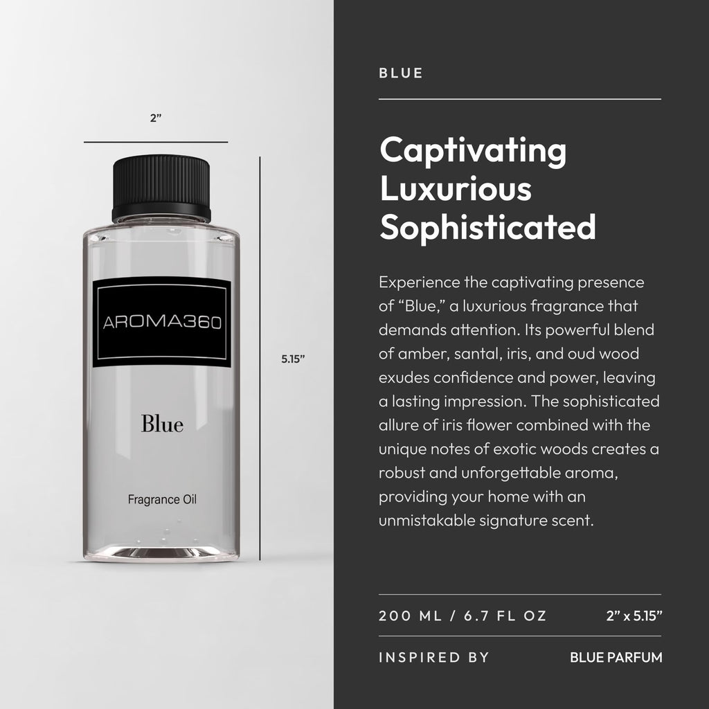 Aroma360 Blue Diffuser Oil Blend | Luxury Essential Aromatherapy Reed Diffuser | 6.7 fl oz (200 mL)