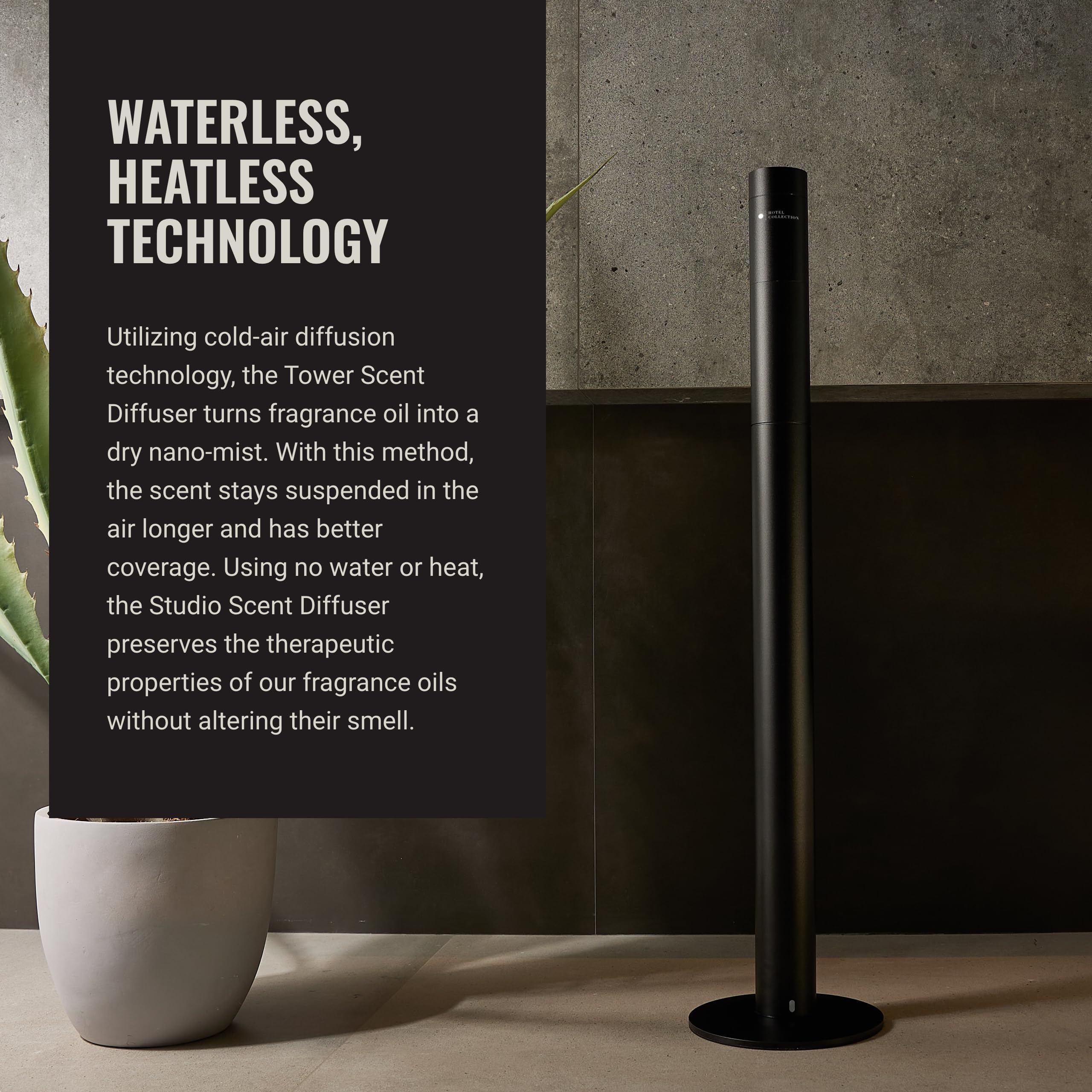 Hotel Collection Tower Scent Diffuser by Aroma360 — Remote, Waterless Diffusion, Up to 800 sq ft