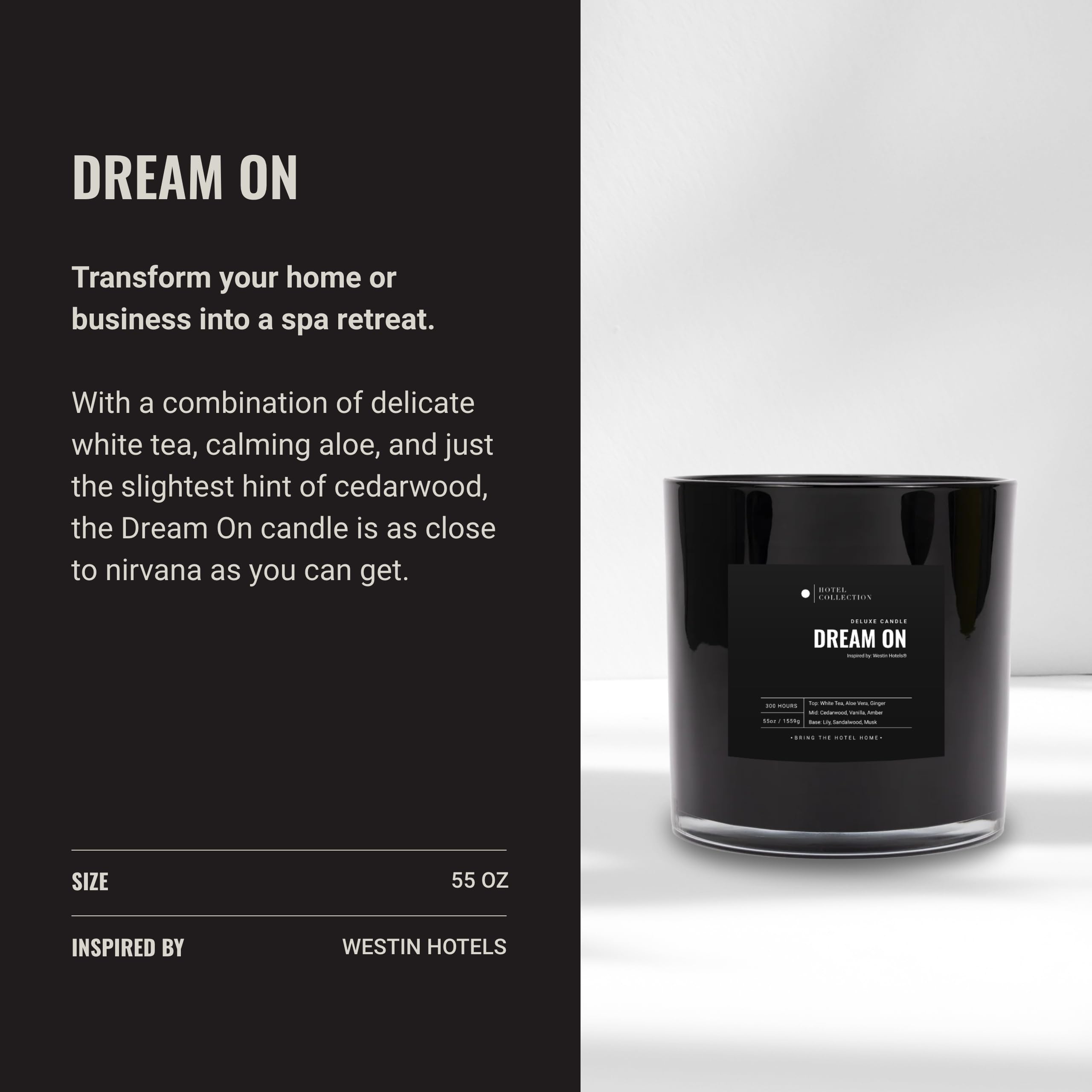 Aroma360 Dream On Deluxe Candle – Hotel-Inspired Scent with White Tea, Vanilla & Cedar | 55oz, 300-Hour Burn