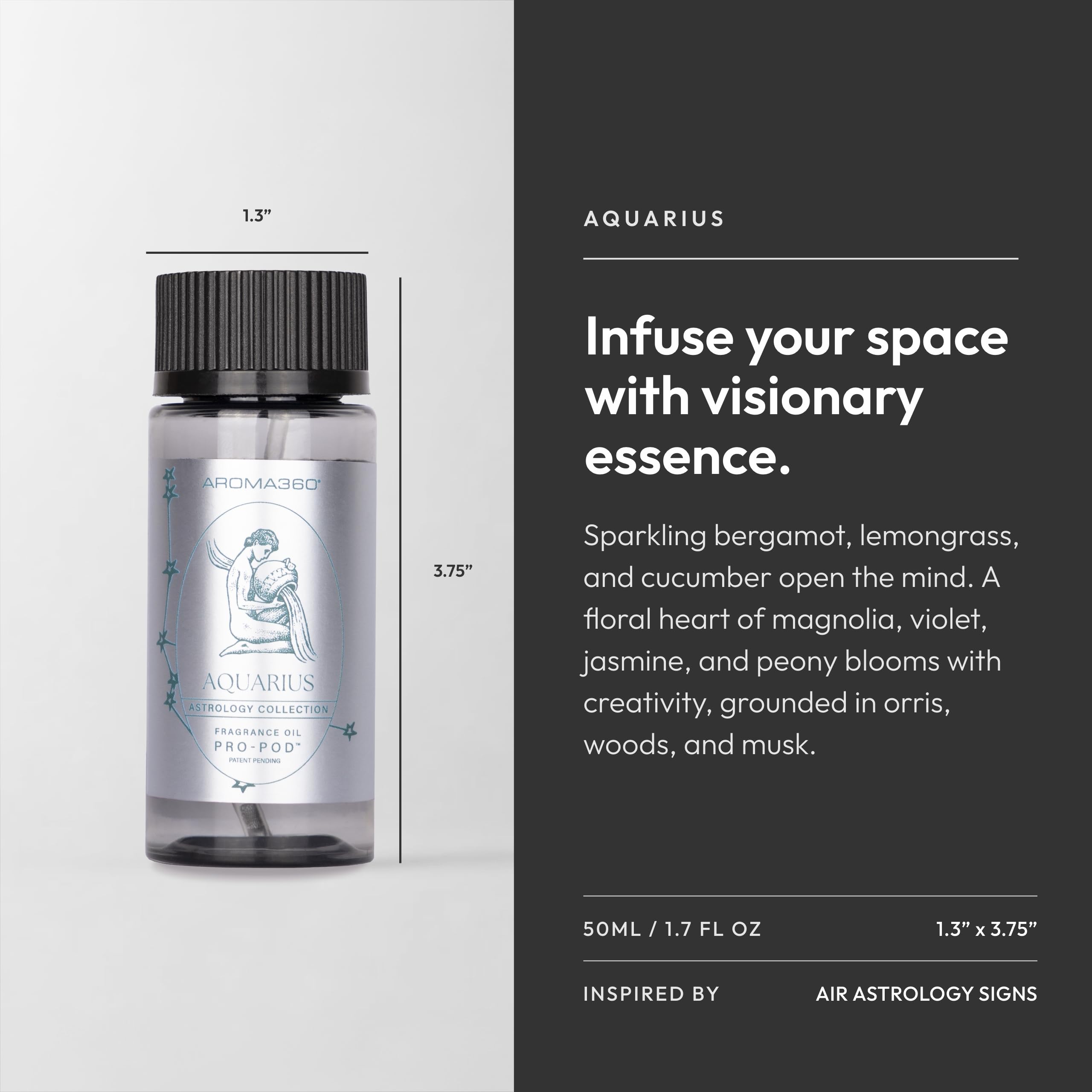Aroma360 Pro Pod – Astrology-Inspired Fragrance Oil (Aquarius) 50mL | Ginger, White Flower & Amber