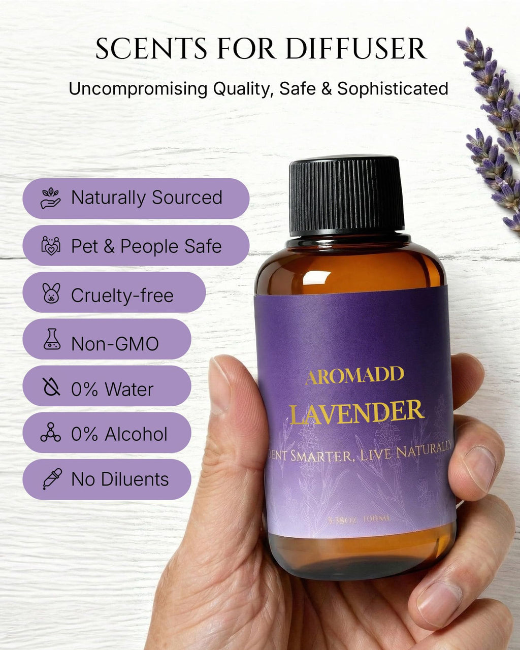 Aromadd Lavender Diffuser Oil — Hotel-Inspired Lavender for Waterless Diffusers, 3.38 fl oz
