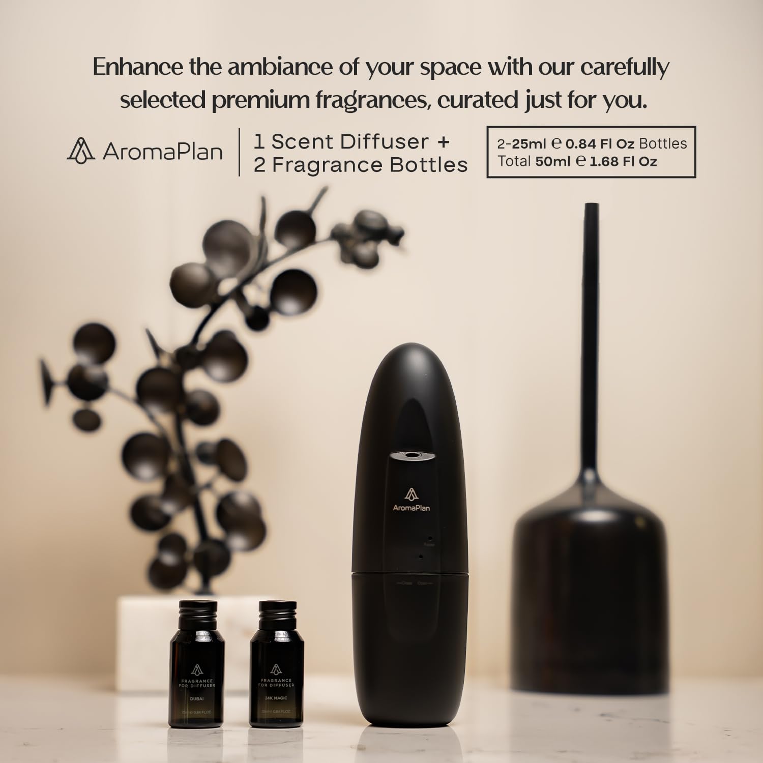 AromaPlan 5-Star Collection 2025 Plug-In Diffuser Cold Air & Waterless – 2 Fragrances Included, Silent 500 sq ft, Bluetooth App Control (Black)