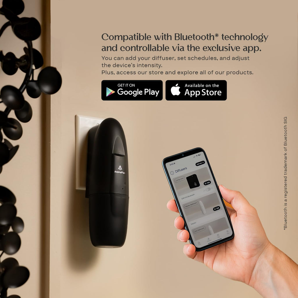 AromaPlan 5-Star Collection 2025 Plug-In Diffuser Cold Air & Waterless – 2 Fragrances Included, Silent 500 sq ft, Bluetooth App Control (Black)