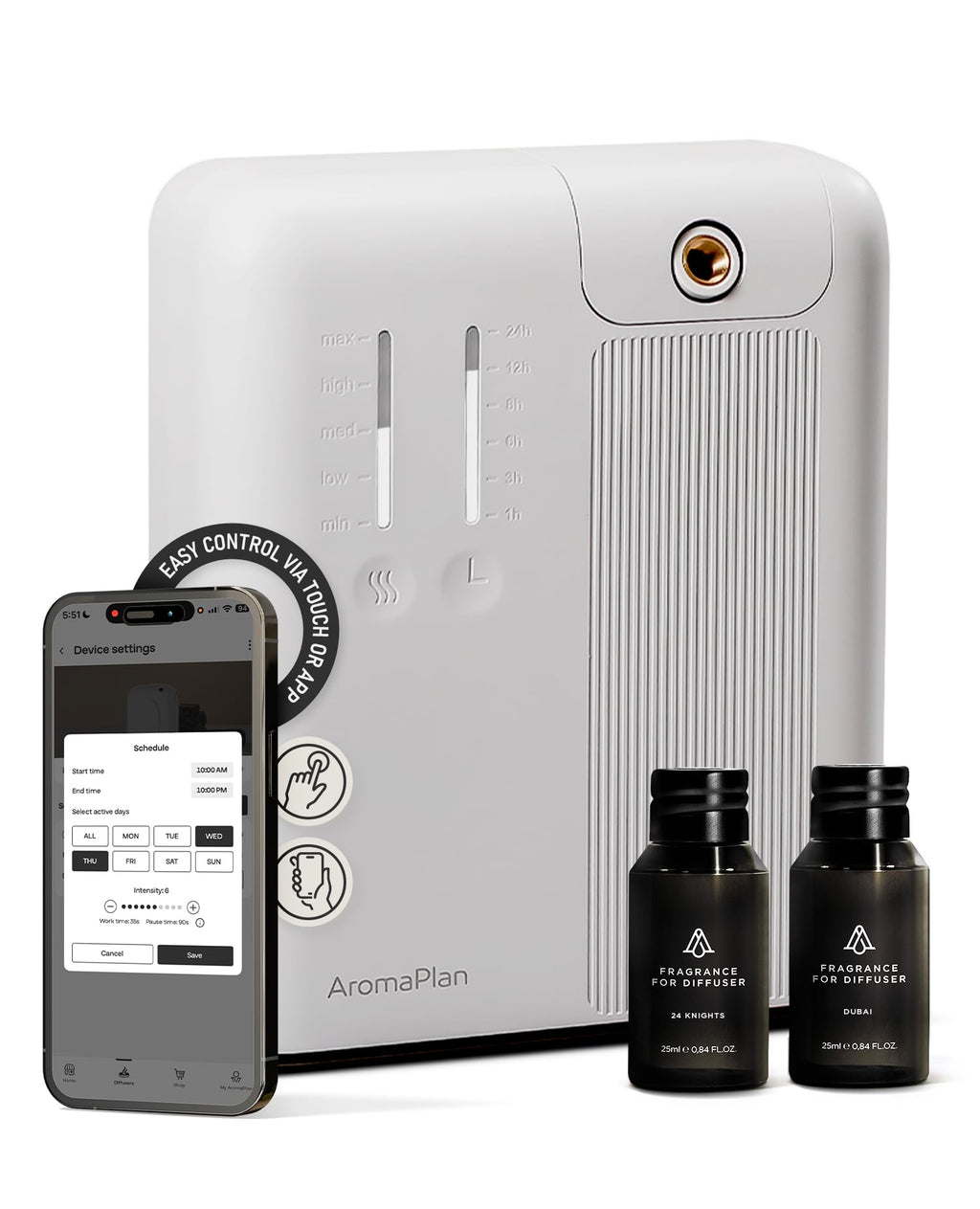 AromaPlan 5-Star Cold Air Scent Diffuser – Whole-House, App Control, 2 Scents Included